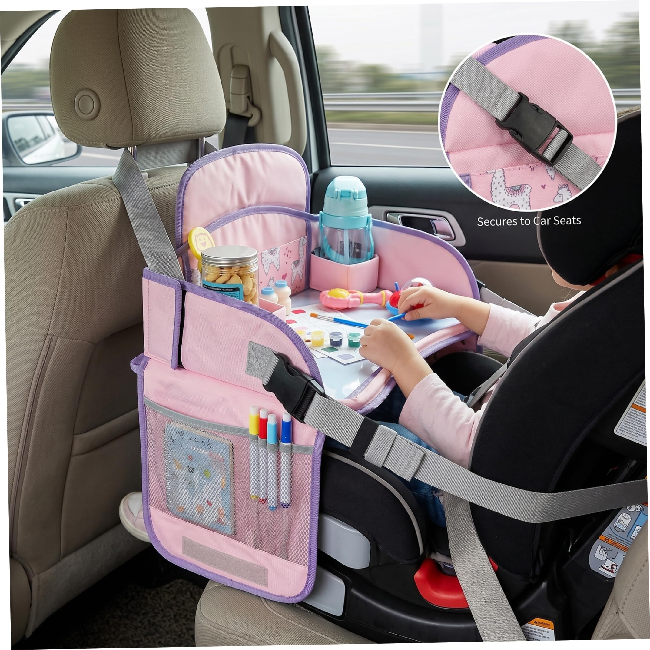 Vassoio da Viaggio per Bambini in Auto, Vassoio per Seggiolino Auto Compatibile con Touchscreen Tavolo Pieghevole per Bambini con Portaoggetti, Style-2