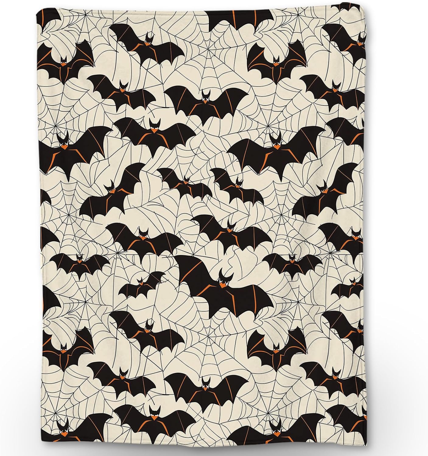 Bat & Cobweb Halloween Blanket - Soft Lightweight Cozy Flannel Throw Blanket for Adults Kids, Fuzzy Warm Blankets for Couch, Bed, Travel, Outdoor, Home Decor 60×50 in