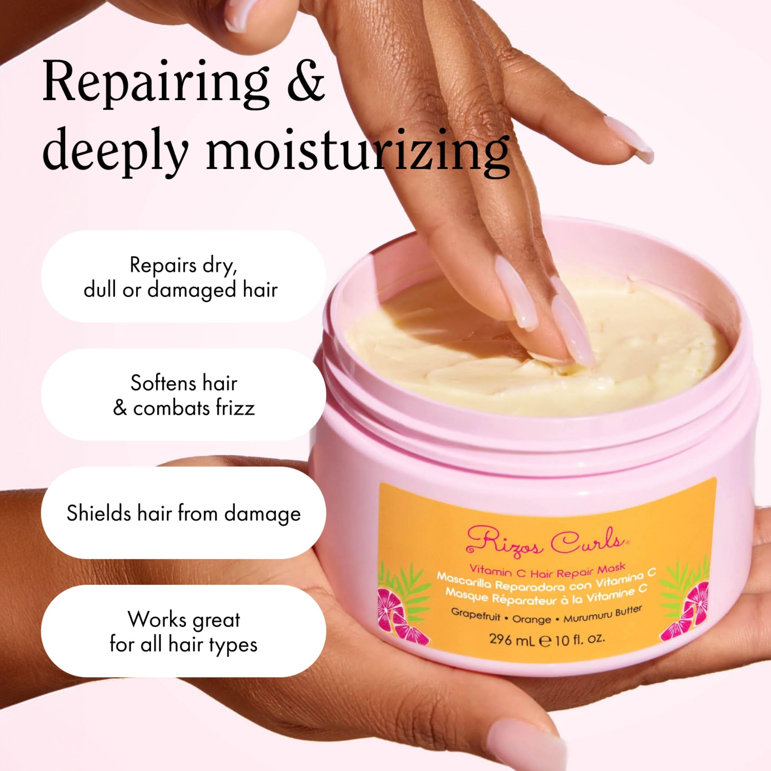 Rizos Curls Vitamin C Hair Repair Mask for Dry, Damaged Hair, 10 oz