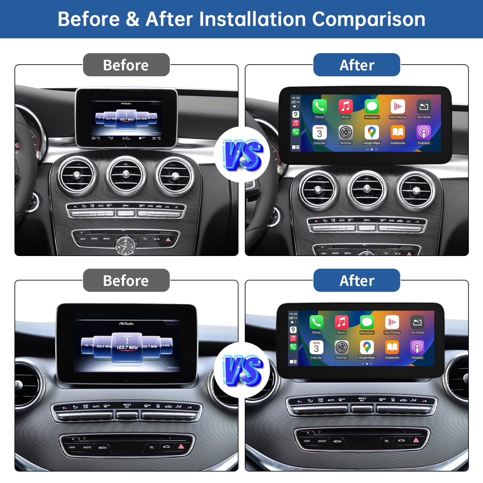 Road Top 12,3 Pulgadas Radio Coche con Carplay para Mercedes Benz C GLC V Class W205 W447 2015-2018 Año con NTG5.0 Sistema, Soporte para Inalámbrico Carplay/Android Auto/Mirrorlink