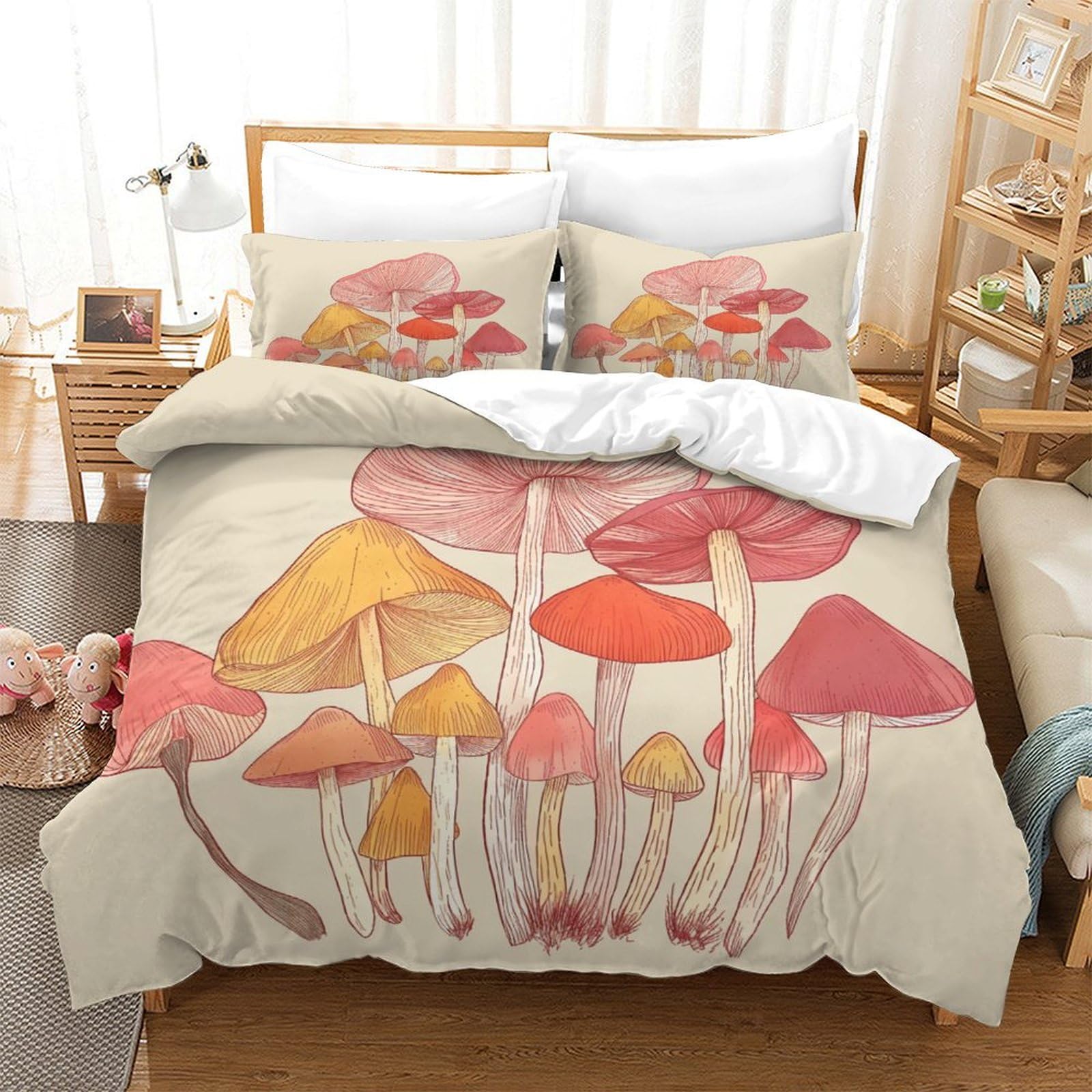 P1S9U7W5Y Botanical Mushroom 3D Printed Duvet Cover Set 3pcs Microfiber Fungi Bedding Set King