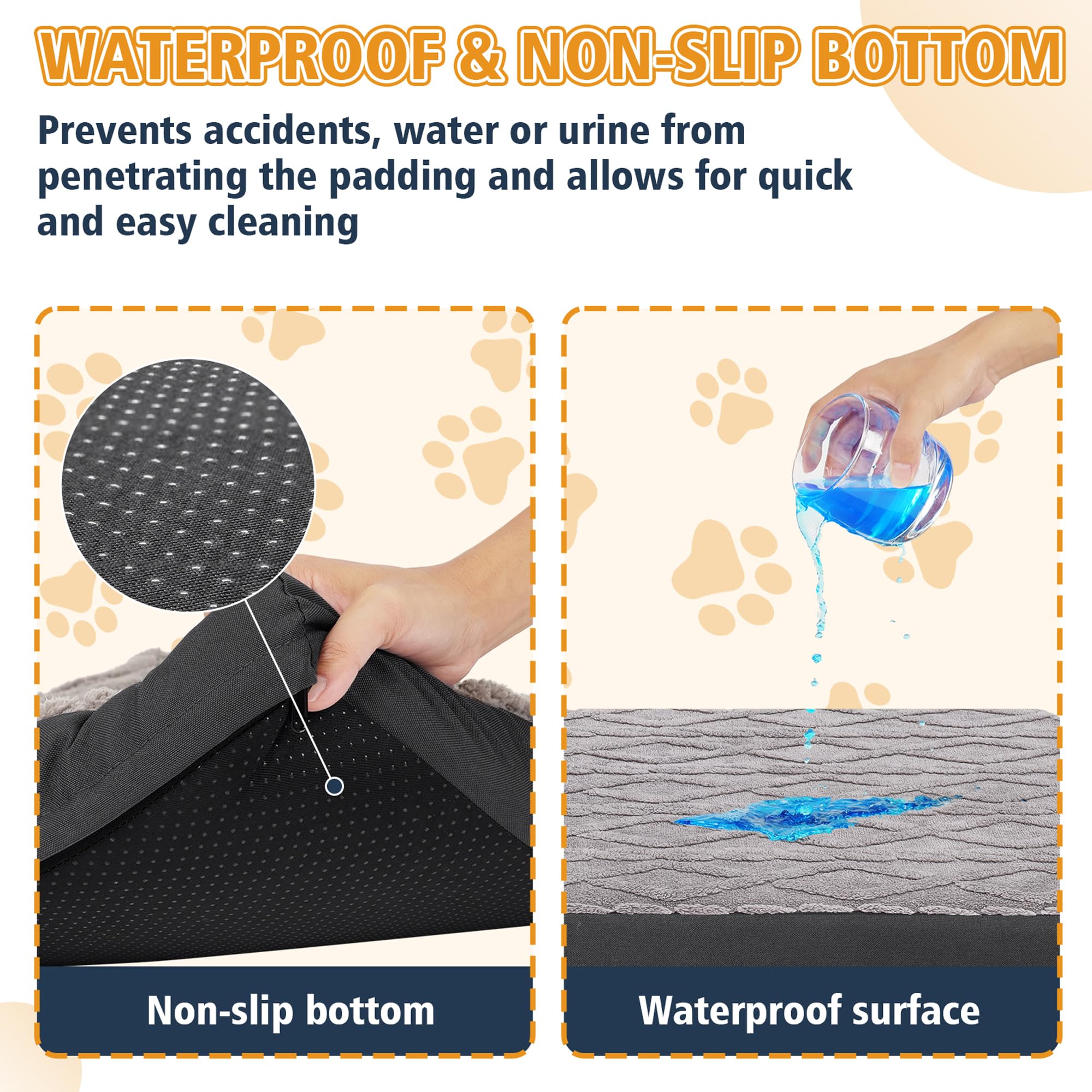 Orthopedic Dog Beds Large Sized Dog – Waterproof Plush Pet Mattress with Removable Washable Cover, Non-Slip Bottom, Memory Foam Mat for Crate, 35x22 Inch, Grey - image 7