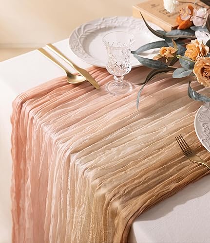 Vitalizart Camino de mesa de gasa de 10 pies, bohemio, rústico, rosa, nude, blanco, camino de mesa para boda, despedida de soltera, otoño,