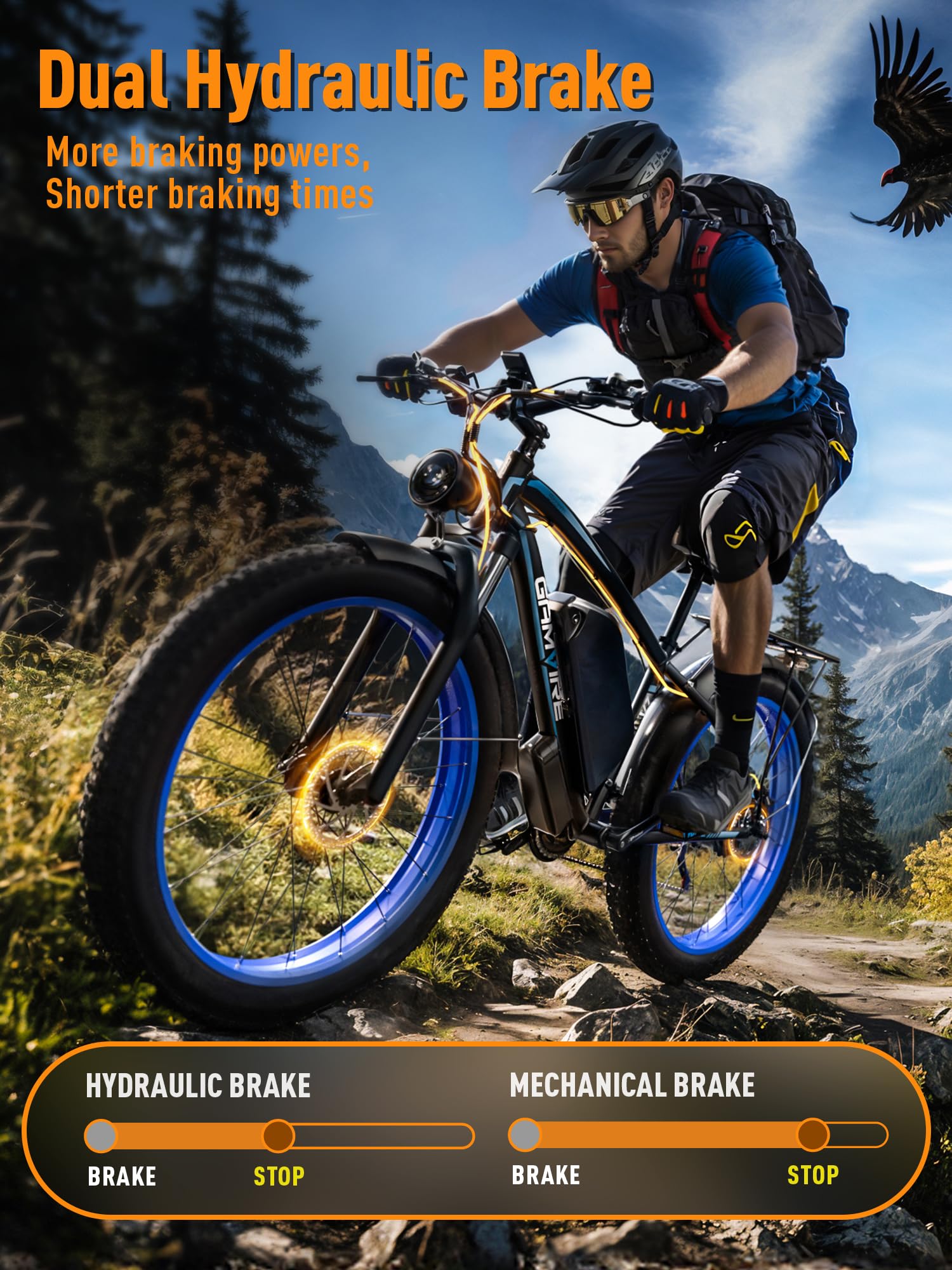 E-Bike für Erwachsene, 26 Zoll Fat Tire Elektrofahrrad, 52V 19,2Ah Akku, bis zu 120 km Reichweite, 250W Motor mit 90Nm Drehmoment, Hydraulische Scheibenbremsen, 21-Gang, für Pendeln & Freizeit