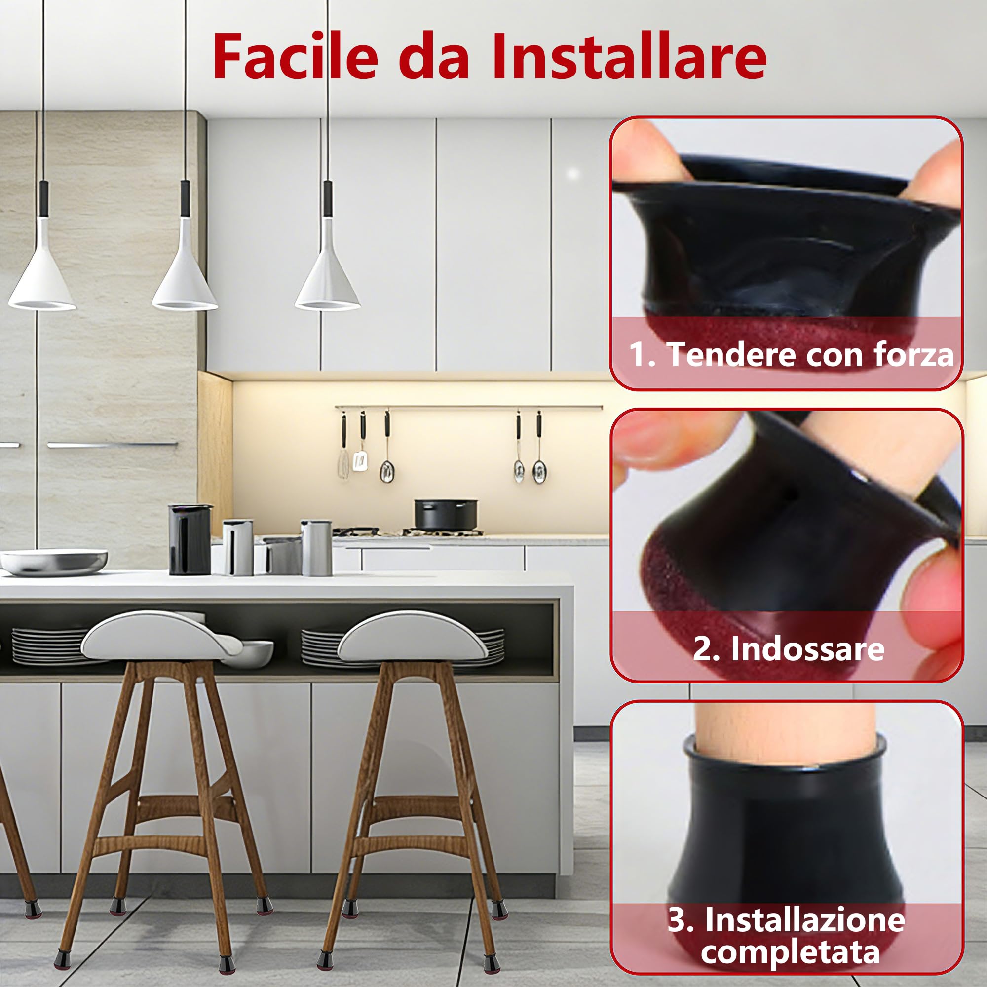 Xahpower 24 Pezzi Gommini per Sedie Rotondi, Copri Piedini Sedie in Silicone, Protezioni per Gambe di Sedie in Nero, Proteggi il Pavimento e Riduci il Rumore (Adatto per: 14-20mm)