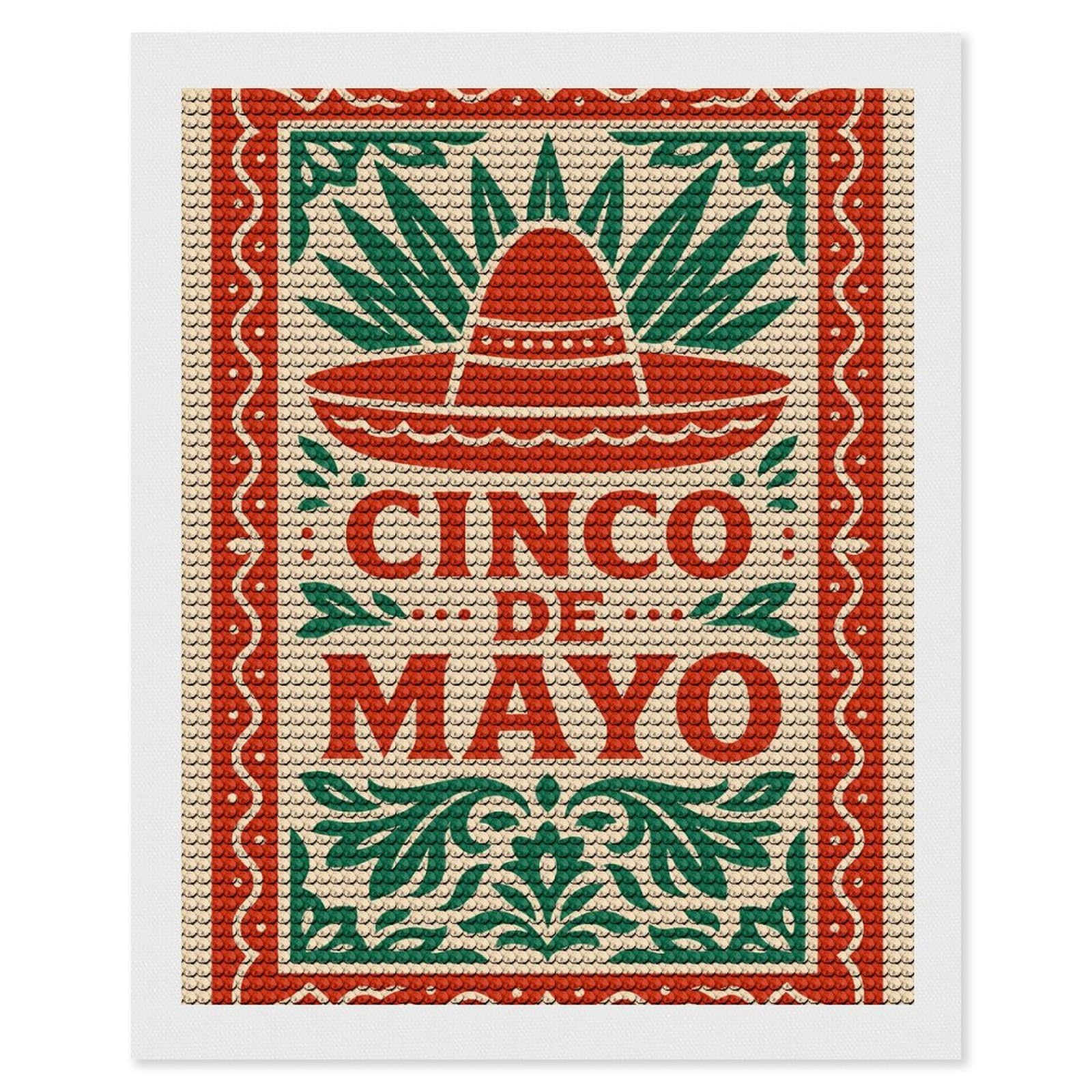 Junmoney Cinco De Mayo Sombrero and Foliage Diamond Painting Canvas Set 16"x20", Boho Decor, for Craft Lovers, Easy Handmade Project, Holiday Gift Idea