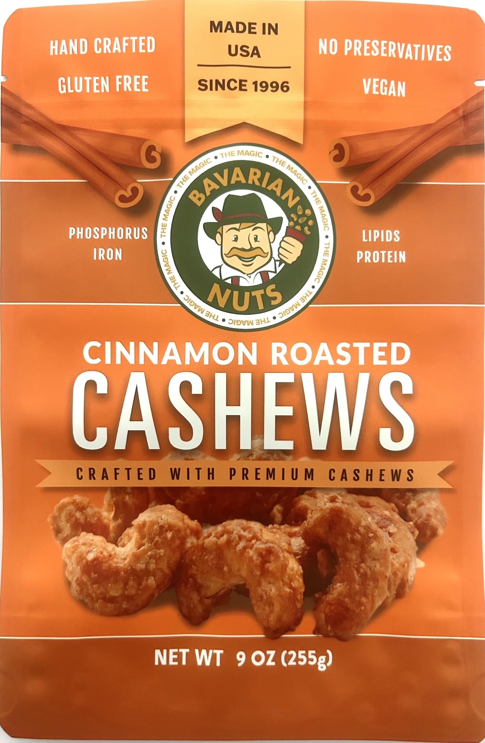 Magic Bavarian Cinnamon Roasted Cashews, 9 Oz - Sweet, Gluten-Free, Vegan Nuts, Made in the USA