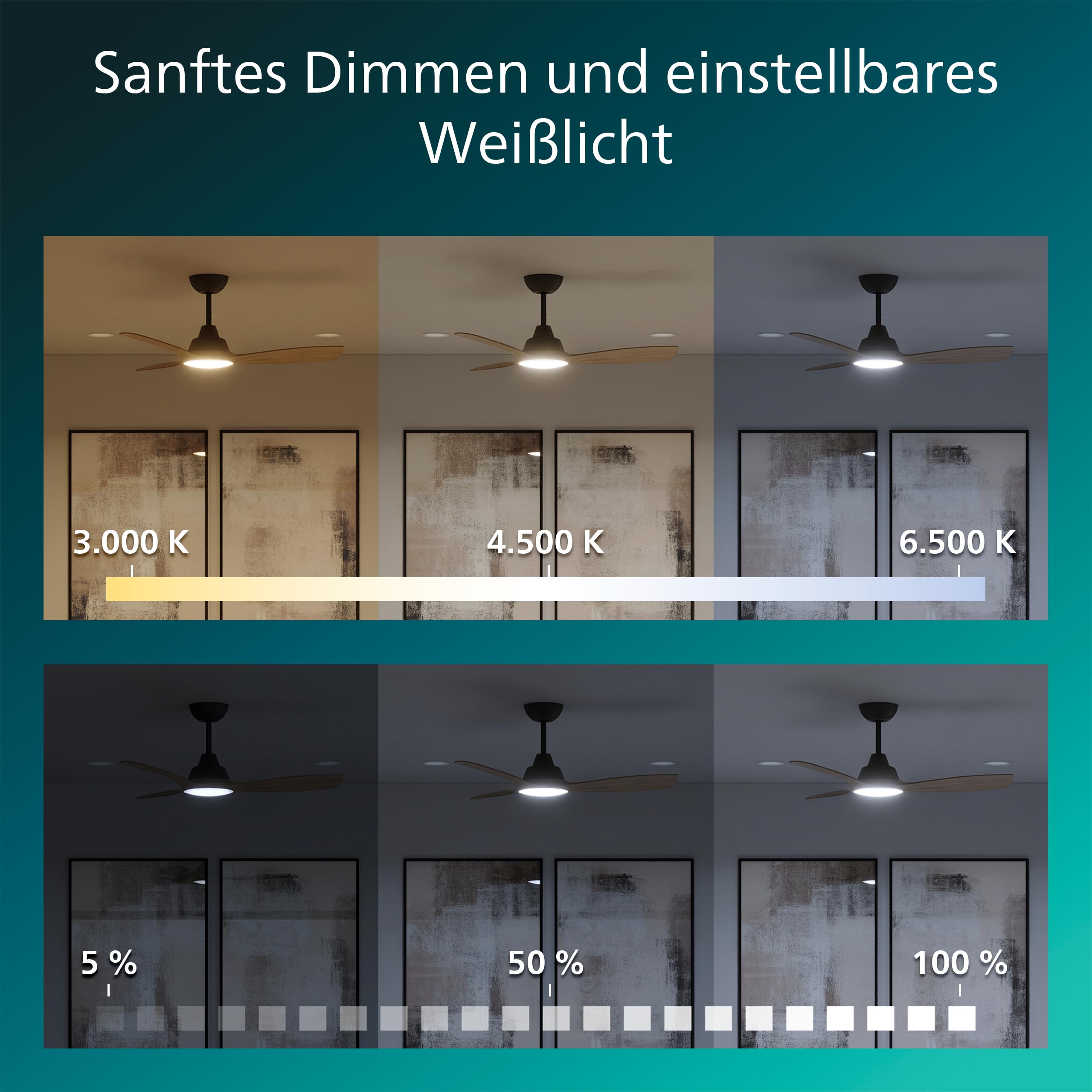 PHILIPS Olas Fan ceiling 106cm 42' 30W+24W BK&Wood Gen 2