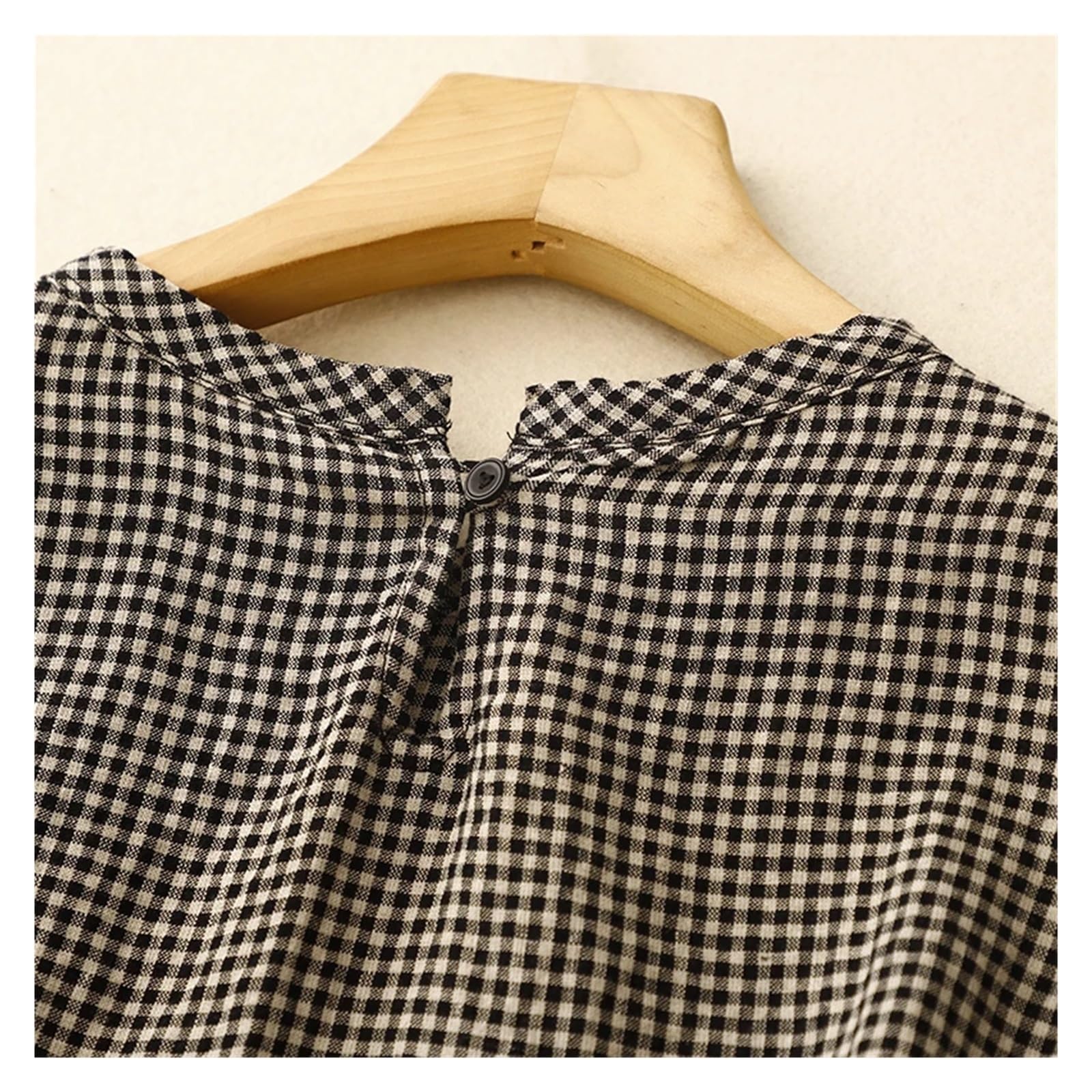 Camisa Lino Mujer Blusa de Lino a Cuadros Verano, Estilo literario Retro, Elegante, Universitario, Cuello Redondo, sin Mangas, Informal