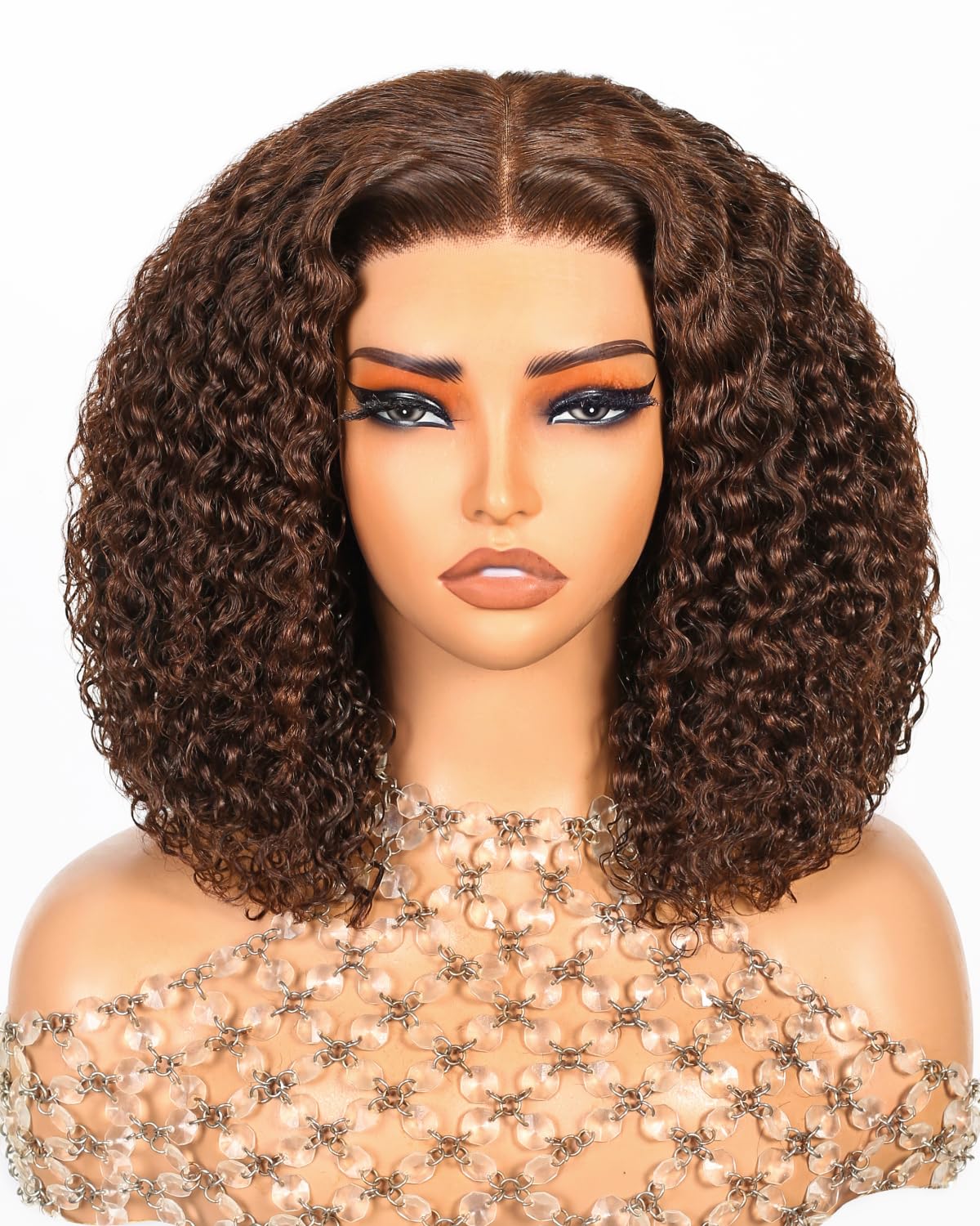 Arabella 5x6 Chocolate Brown Deep Curly Bob Wig Human Hair 210% Density Wear and Go Glueless Wigs Human Hair 4# Brown Bob Wig Lace Front Wigs Pre Cut