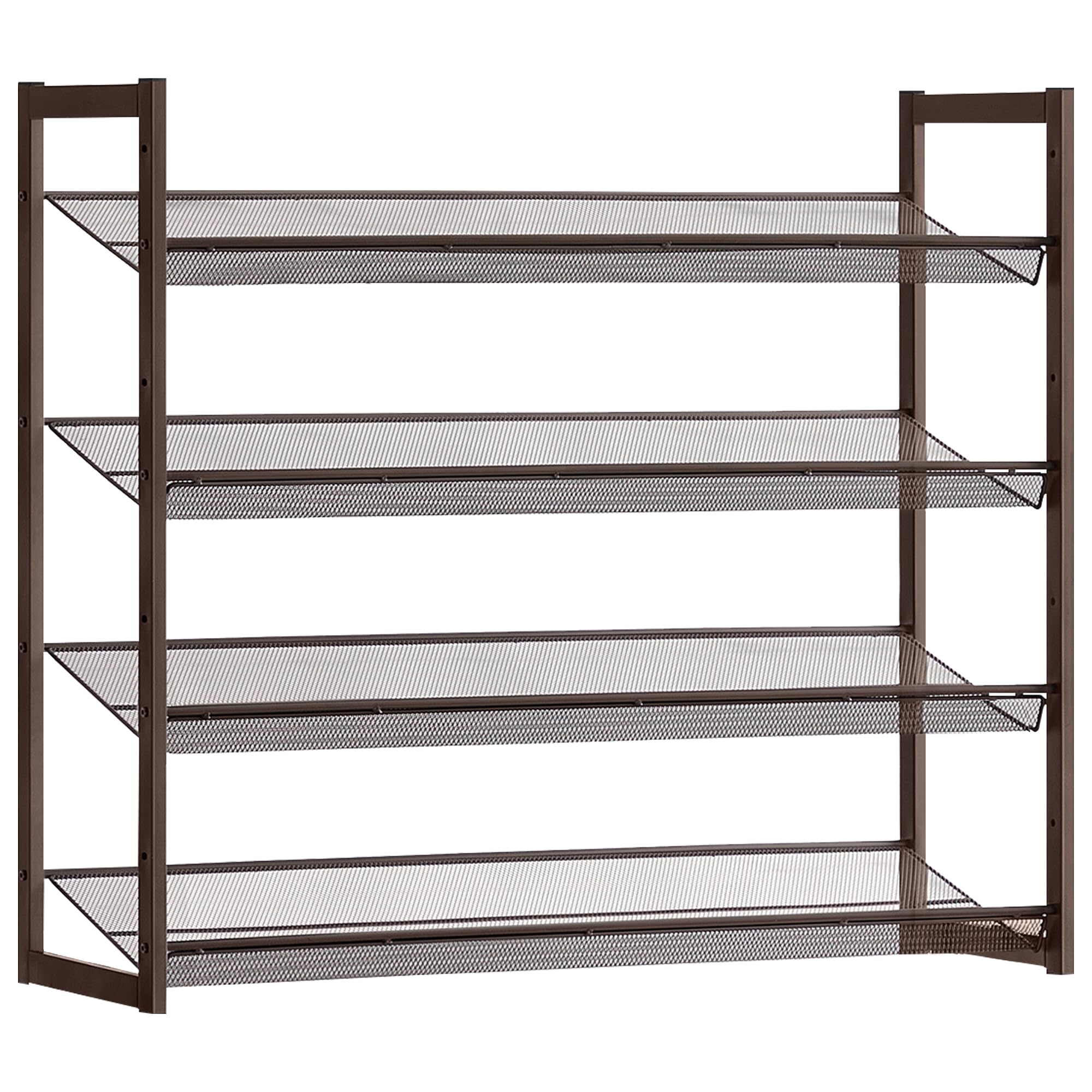 SONGMICS Shoe Rack, 4-Tier Shoe Organizer, Metal Shoe Storage for Garage, Entryway, 4-Tier Stackable Shoe Shelf, with Adjustable Flat or Angled Shelves, Bronze ULMR08A-1