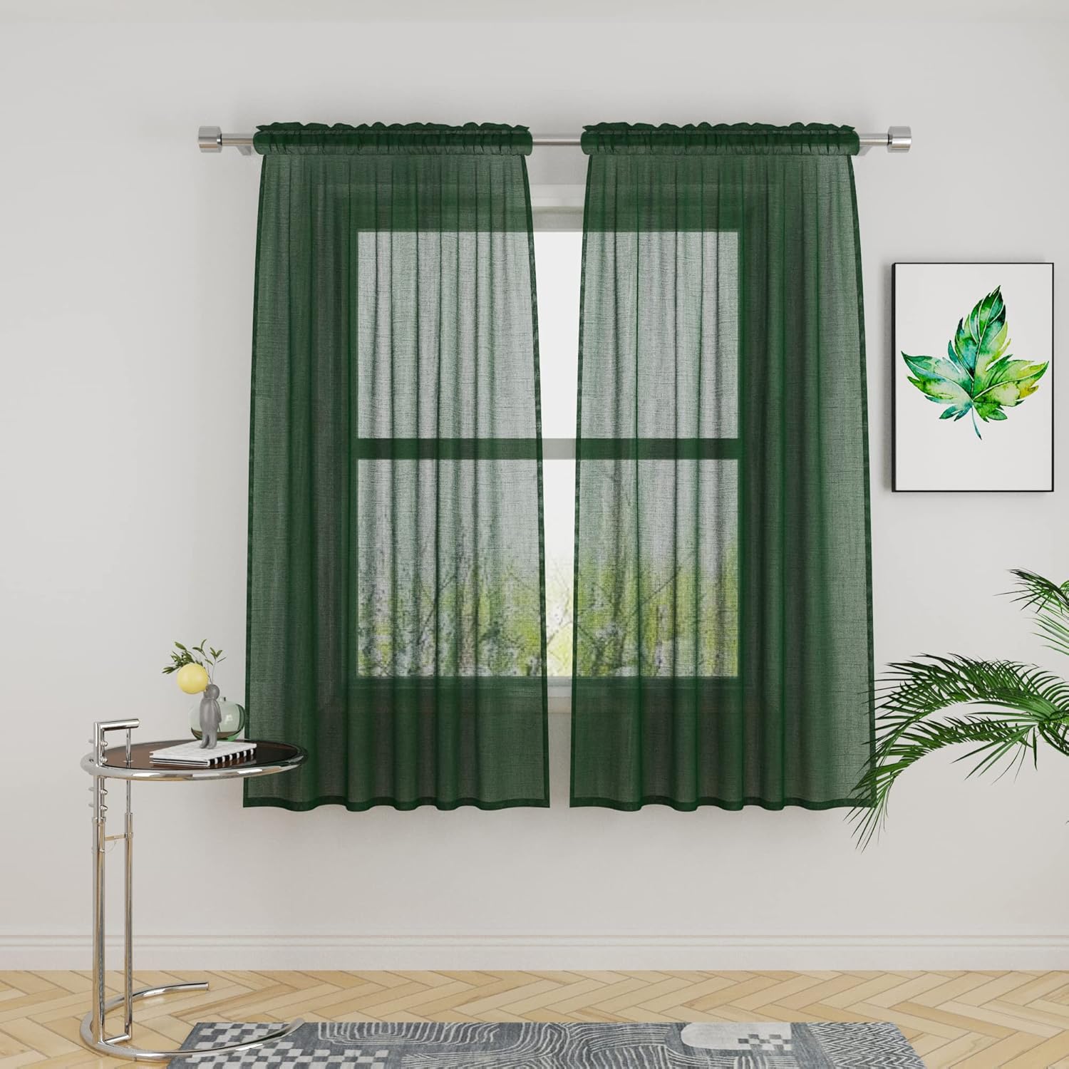UPOPO Green Sheer Curtains 72 inches Long Living Room Curtain Sheers Basement 2