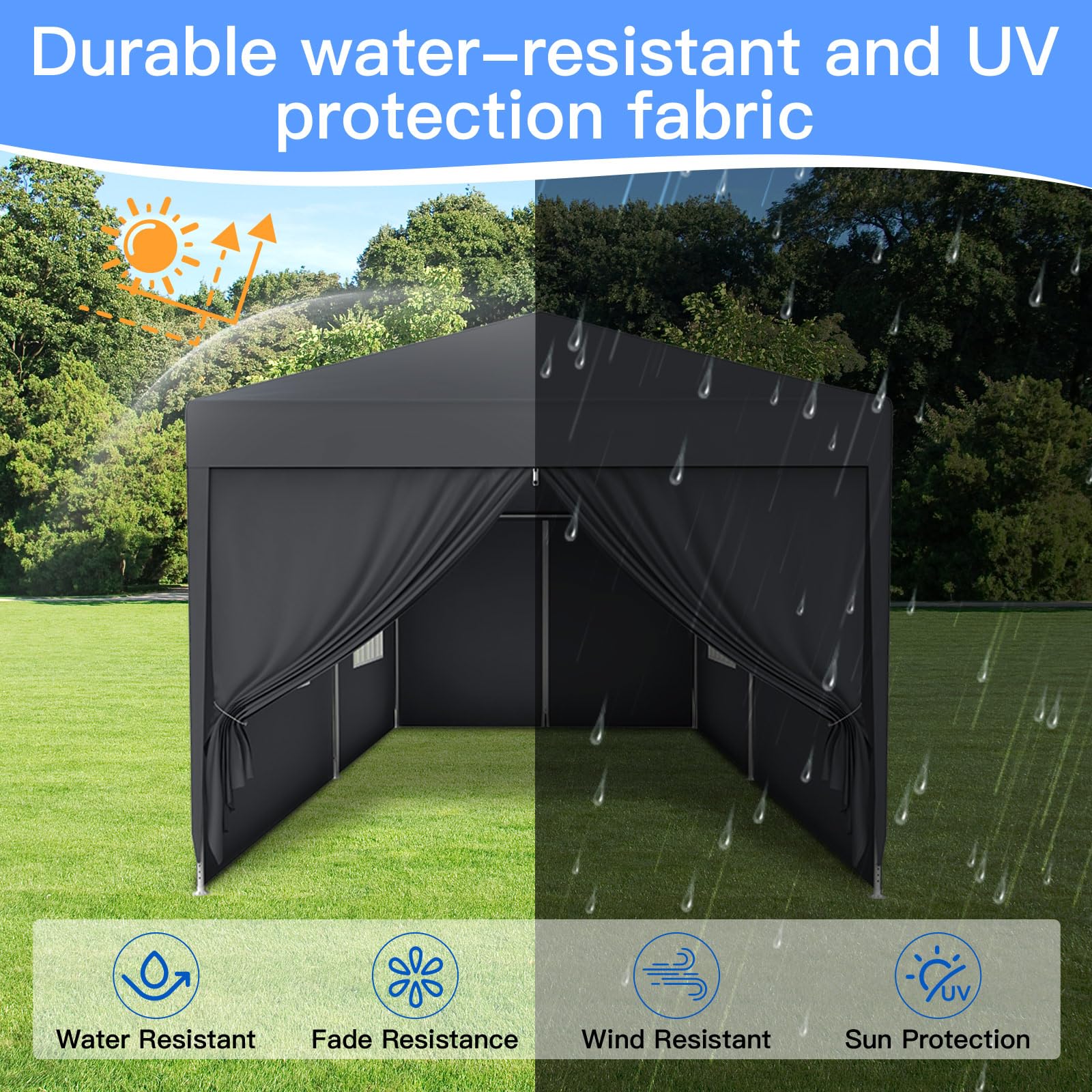 Kuro sagol Tonnelle de Jardin 3x3M,Tente Réception,Tente de Campingavec Fenêtres、Parois Latérales，Imperméable,Anti UV，Résistant au Vent Auvent,Barnum pour Camping Festival Plage,Anthracite