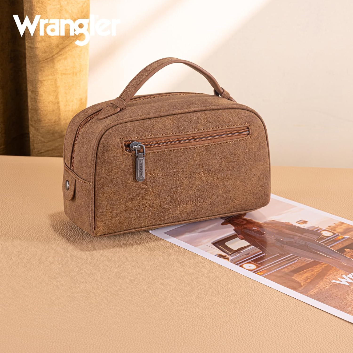 Montana West X Wrangler Makeup Bag Travel Cosmetic Bag Small Western Make Up Pouch Portable Toiletry Bag for Women Organizer for Toiletries Accessories, Travel Essentials,Aztec,WG-HB-2203-190-WT