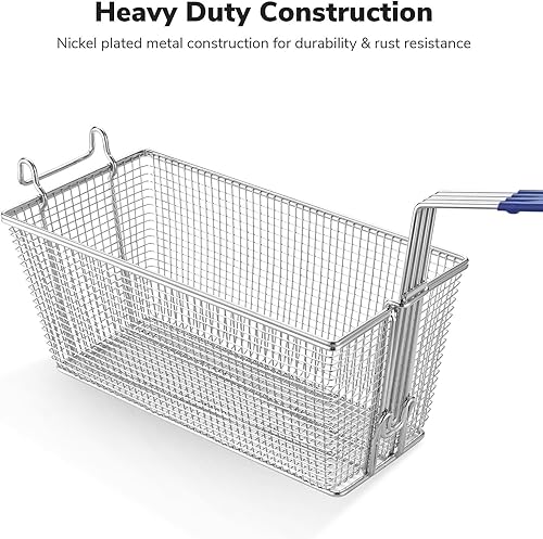 Miniatura 3 de HeyJiaYu 2 cestas para freidora profunda con divisor extraíble, lazo para colgar, capacidad de 4.4 libras, cestas de metal para freidora de 13 x 6