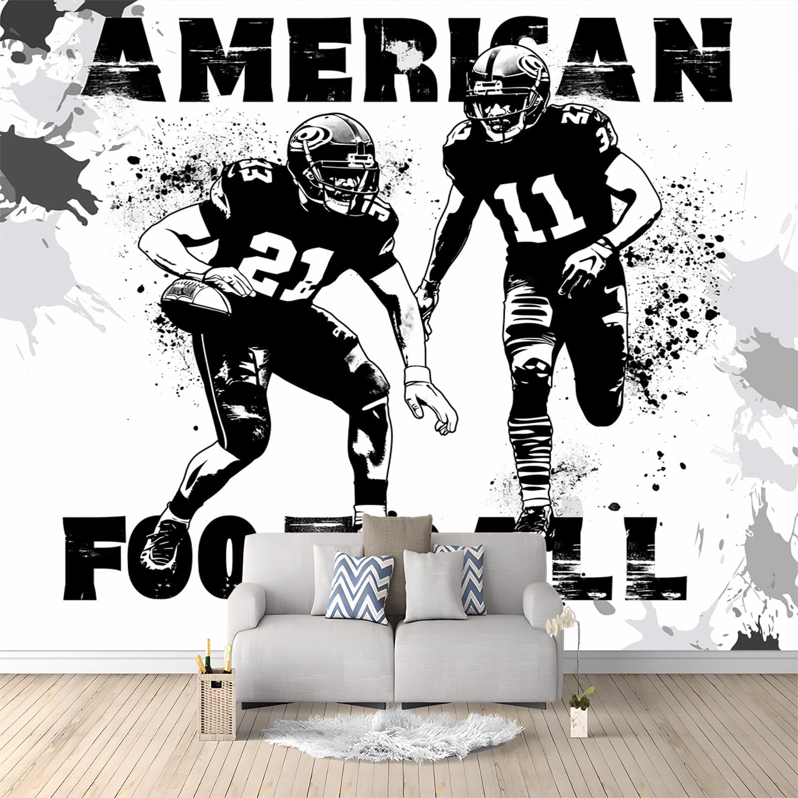 Wall Mural Poster Design American Football 400 x 280 cm Photo Wallpaper, 3D Print Non-Woven Mural Wallpaper, for Living Room Bedroom Kids Room TV Sofa Background Family Wall Decor