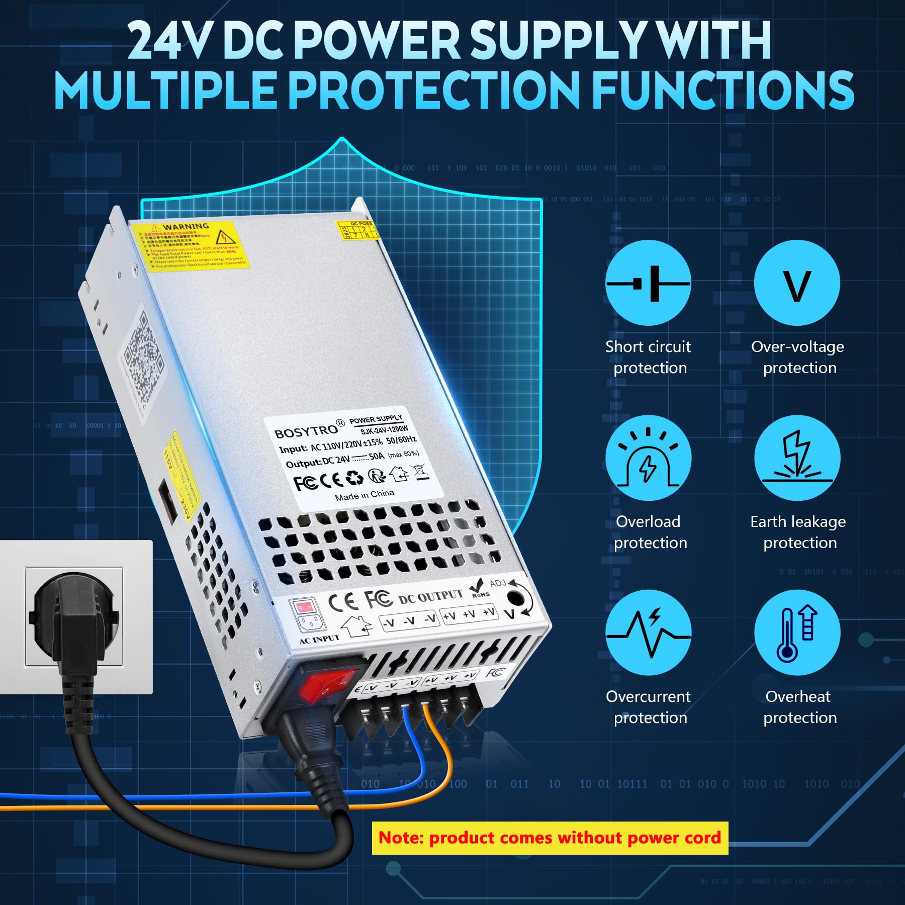 Upgrade zasilacz impulsowy 24 V, 50 A, 1200 W, 24 V, uniwersalny zasilacz AC110 V/220 V (SMPS) transformator LED do drukarki 3D, system bezpieczeństwa kamery CCTV, radia, projektu