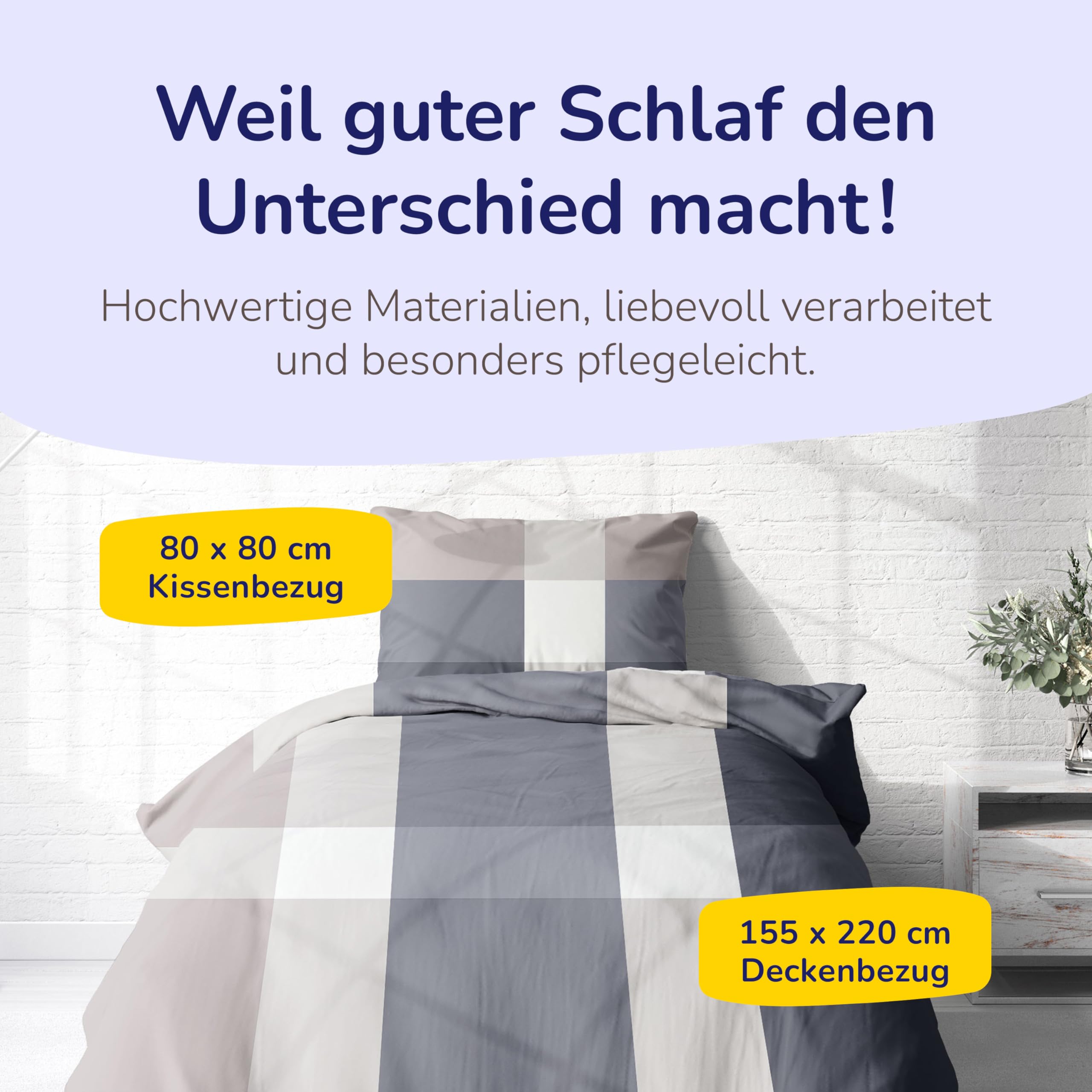 Träumschön Biber Bettwäsche Set 2tlg 155x220 cm + 80x80 cm – Flauschige Bettwäsche Hellgrau – Weiche Winterbettwäsche Kariert - Atmungsaktiv, Warm & Hautfreundlich - 100% Baumwolle