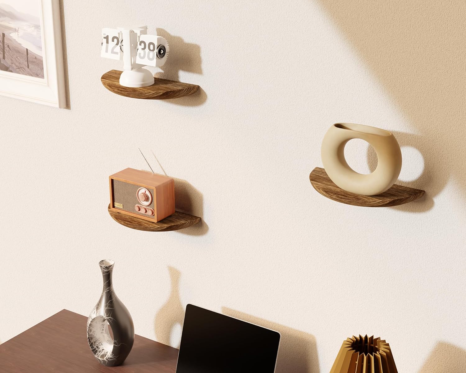 Solid Wood Half Round Rustic Floating Shelves, Natural Wood Wall Shelves, Elevate Your Space. Perfect for Living Rooms, Bathrooms, Bedrooms, Offices, Children's Rooms,Pictures Plants Books