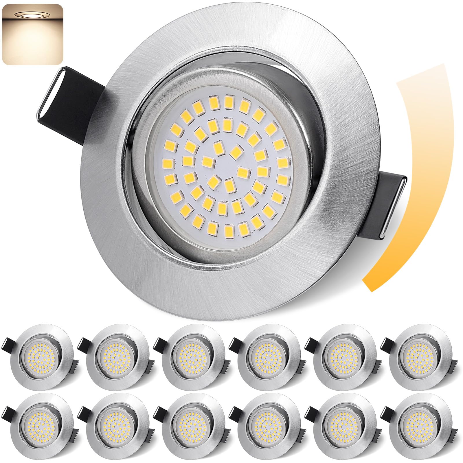 GeyouLux IP44 LED Downlights Dimmable Nickel 4000K 12 Pack