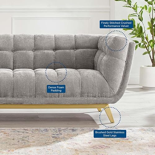 Miniatura 8 de Modway Bestow - Sofá capitoné de terciopelo de rendimiento, gris claro