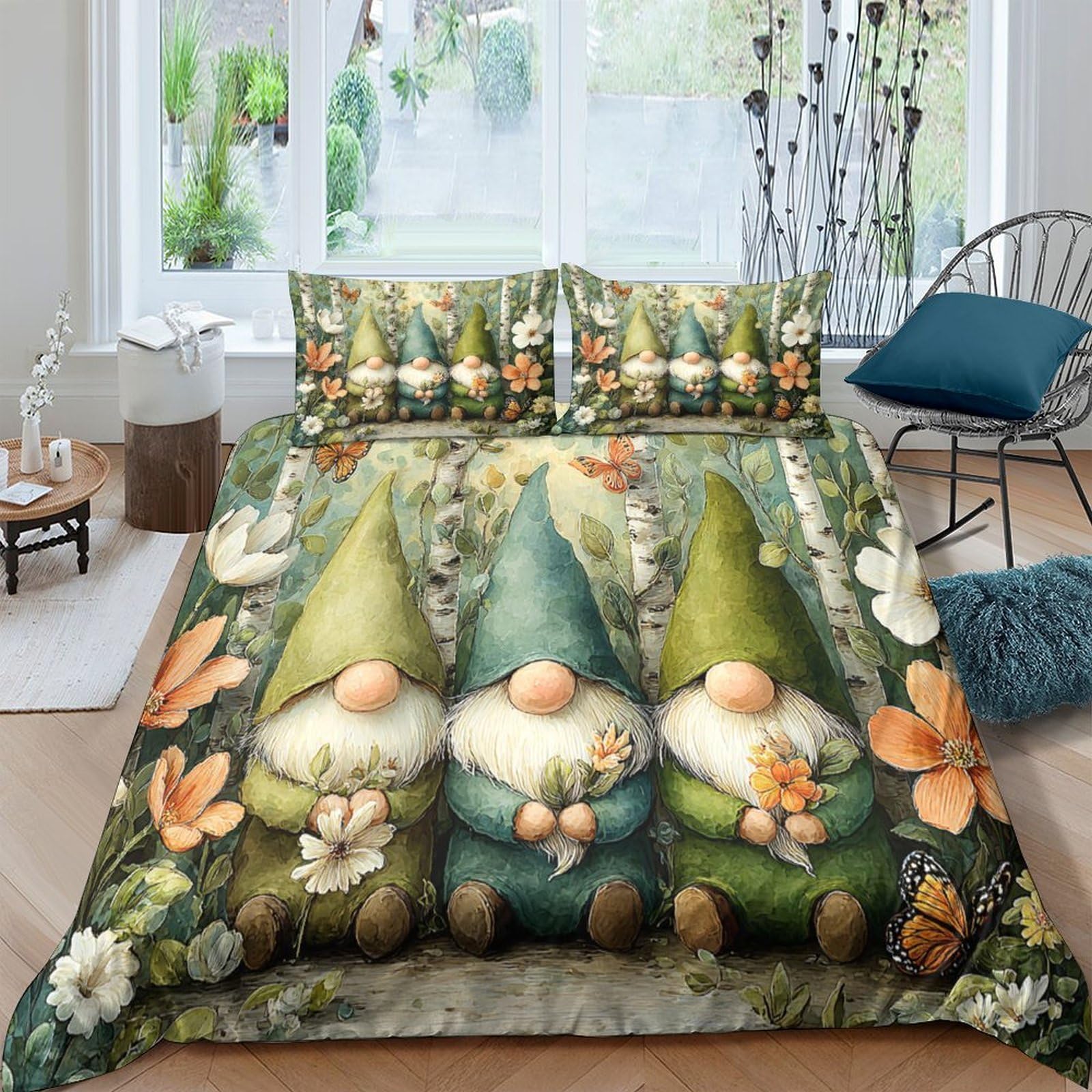 Ctjqhvkz Style-6 3D Printed Garden Gnome Fitted Sheet Microfiber Floral Forest Bed Cover For Bedroom Guest Room Mattress Protection Decor Single（135X200cm）