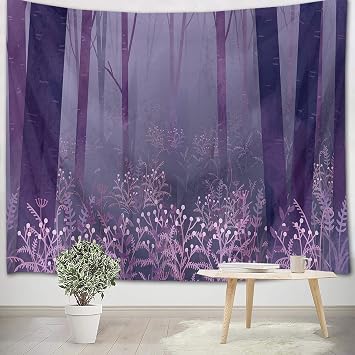 LB Purple Forest Tapestry, Misty Fairy Tale World Wall Tapestry for Bedroom, Plant and Flowers Decor Wall Hanging Tapestry Fantasy Wall Art for Living Room Dorm Home Decor, 80 x 60 Inches