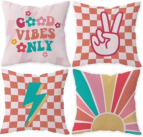 Vibes Only Groovy Daisy Flower Preppy - Fundas de almohada decorativas para decoración bohemia del hogar, regalos para niñas adolescentes, 18 x 18