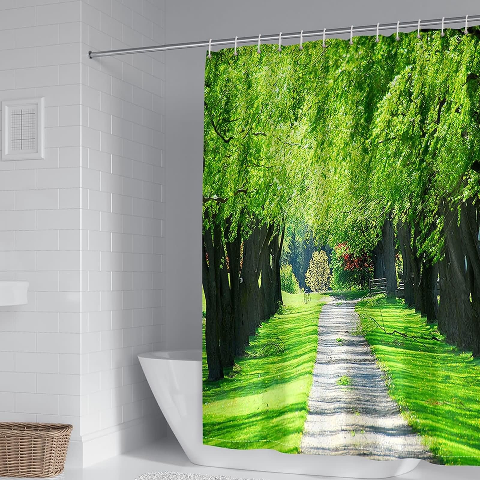 Duschvorhang 180X200, Duschvorhang Polyester Grün Von Bäumen Gesäumter Weg Stilvoller Duschvorhang