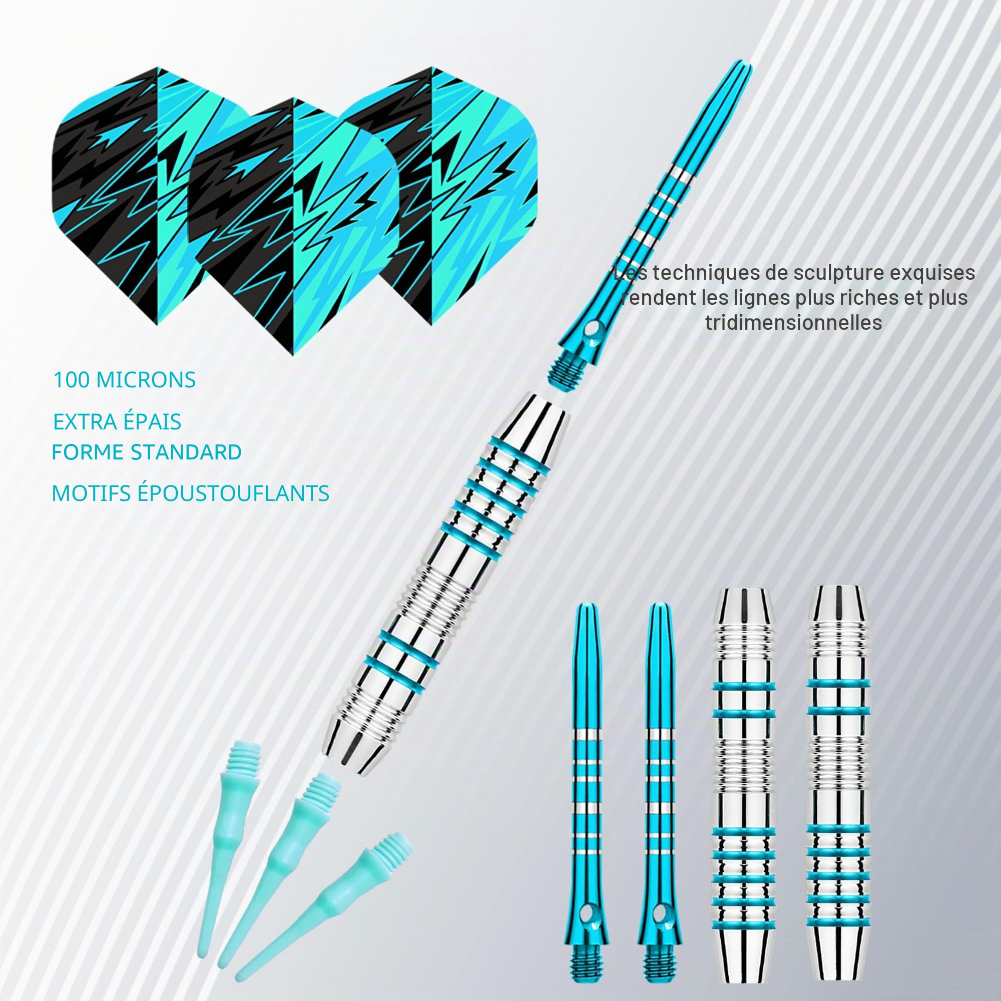 Genossen Flechette Pointe Plastique, Lot de 3 fléchettes 18 g Professionnelles, pour Cible de fléchettes électronique, avec 30 Pointes en Plastique, 3 ailettes et Sac de Rangement