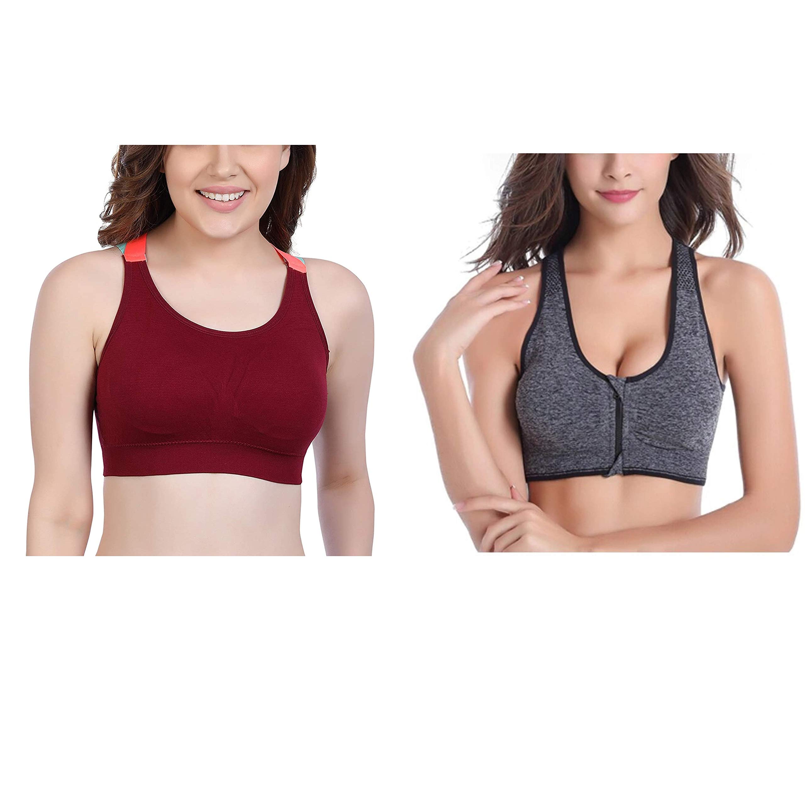 Zip Bra for Women Padded Sports for Gym Yoga Running and Dancing Combo (Fits Best- 30 to 34B) Pink