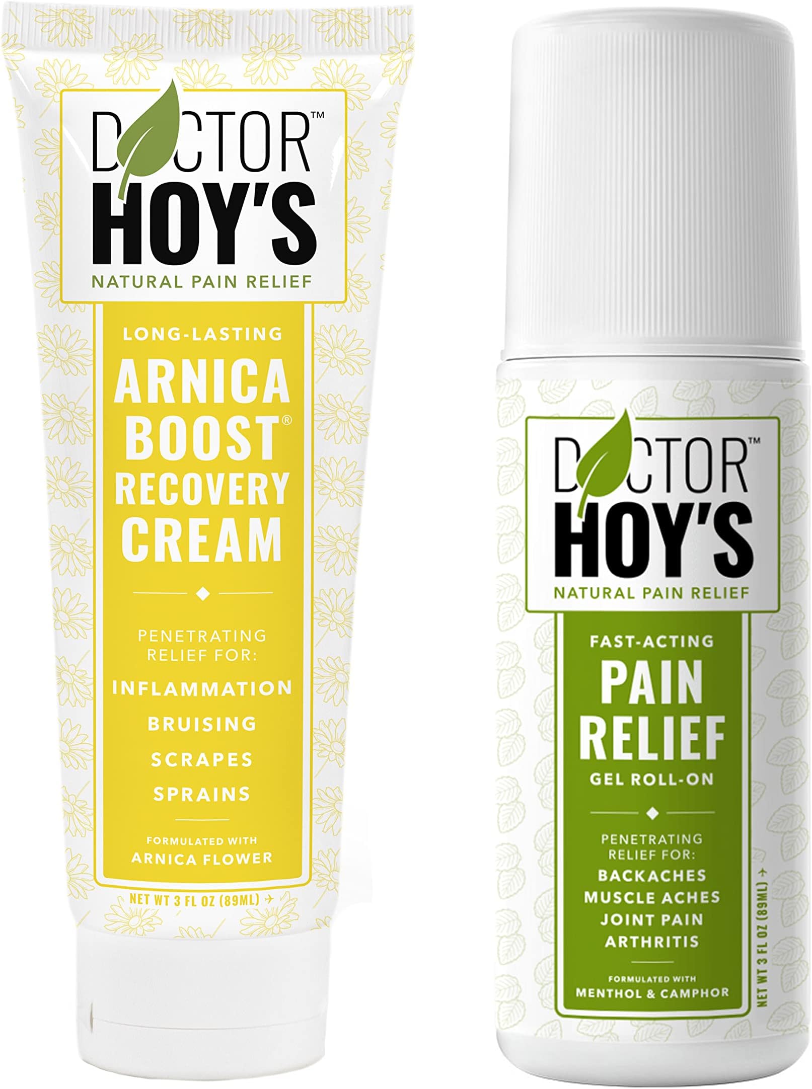 DOCTOR HOY'S Natural Pain Relief Gel and Arnica Boost Recovery Cream, Clean, Safe, Effective Natural Pain Relief and Anti-Inflammatory, 3 oz Combo Pk