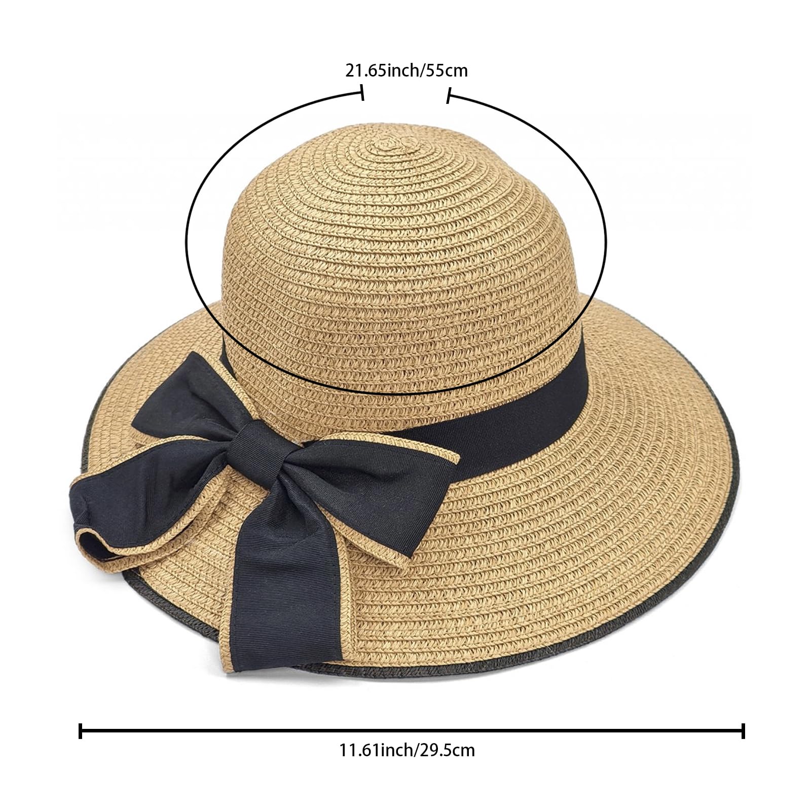 RUIXIA Chapeau de Paille pour Fille Large Bord avec Nœud Papillon Pliable d'été 3-8 Ans