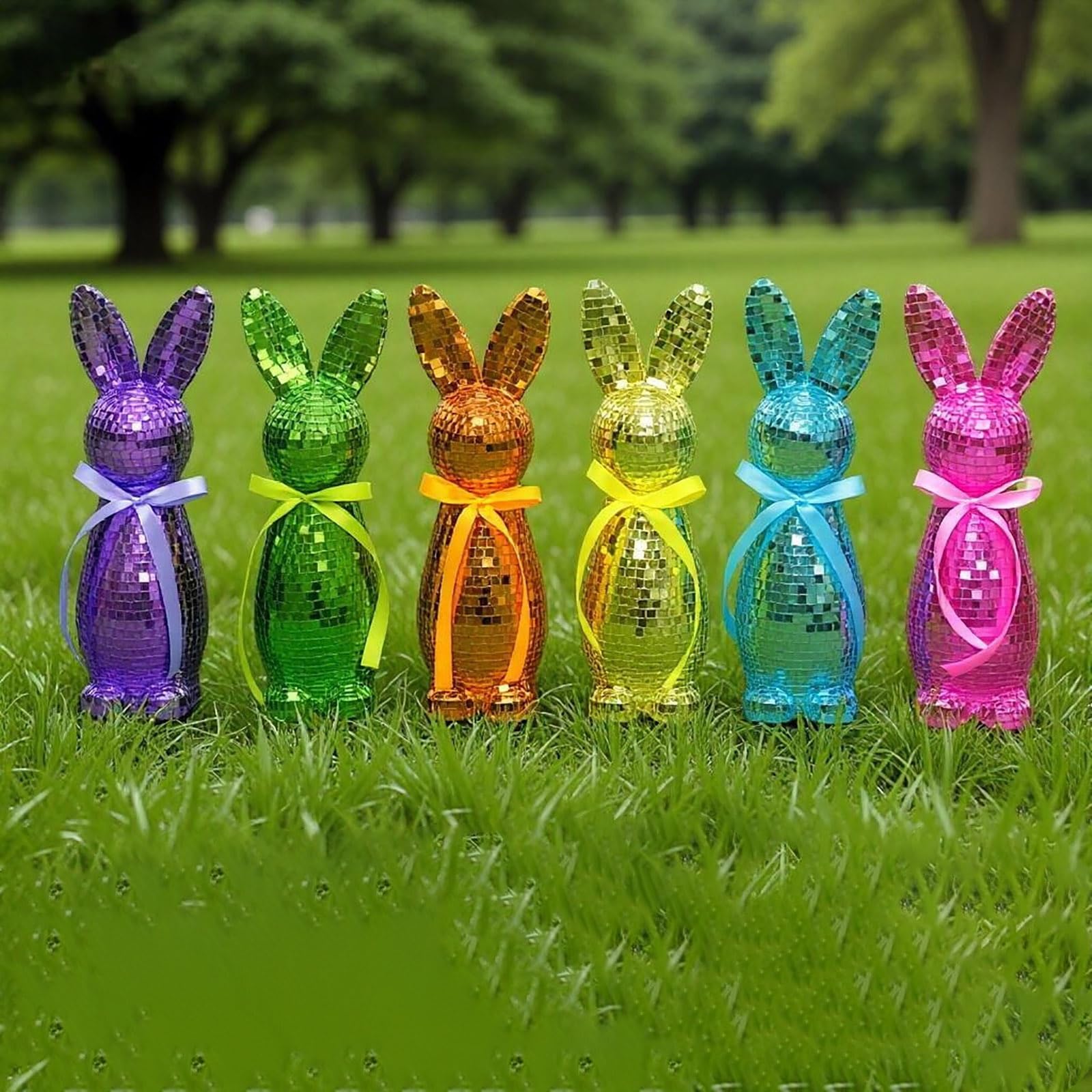 5 decorazioni a forma di coniglietto pasquale, a forma di palla da discoteca, lucide, riflettenti, scintillanti, a forma di coniglietto pasquale, decorazioni per feste di primavera, coniglietti