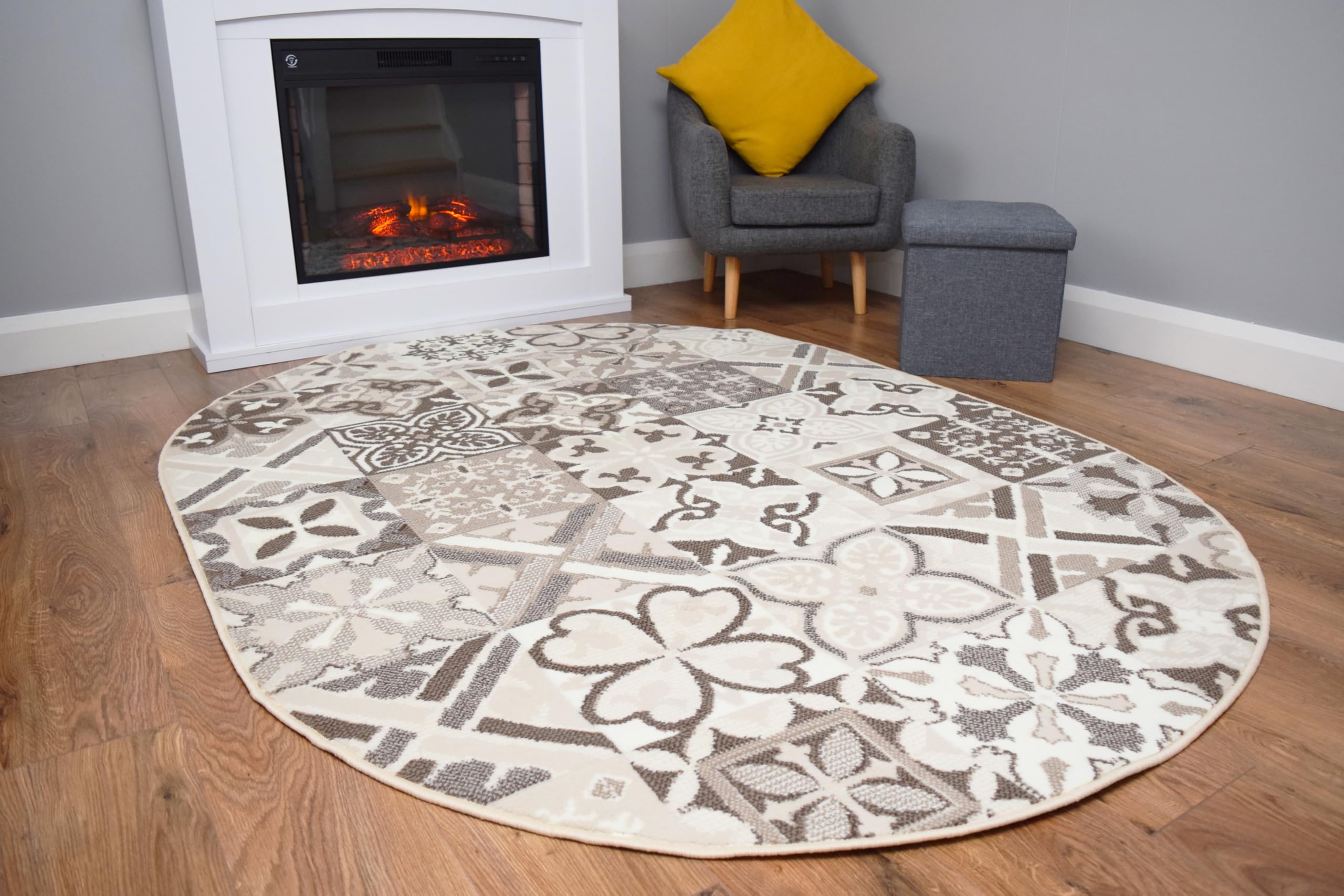 SrS Rugsยฎ Round Circle Large Small Living Room Mat Rug 13 Designs 3 Sizes (Cross Square Ivory, 120cm x 170cm Oval Shape) โ image 1