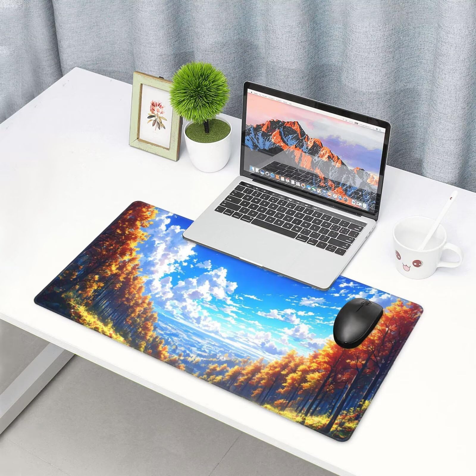Podkładka pod mysz XXL 1200 x 600 mm, leśna podkładka pod mysz scenę podkładka pod mysz XXL 120 x 60 cm, wodoodporna antypoślizgowa podkładka pod mysz biurkowa zszyte krawędzie, podkładka pod mysz z