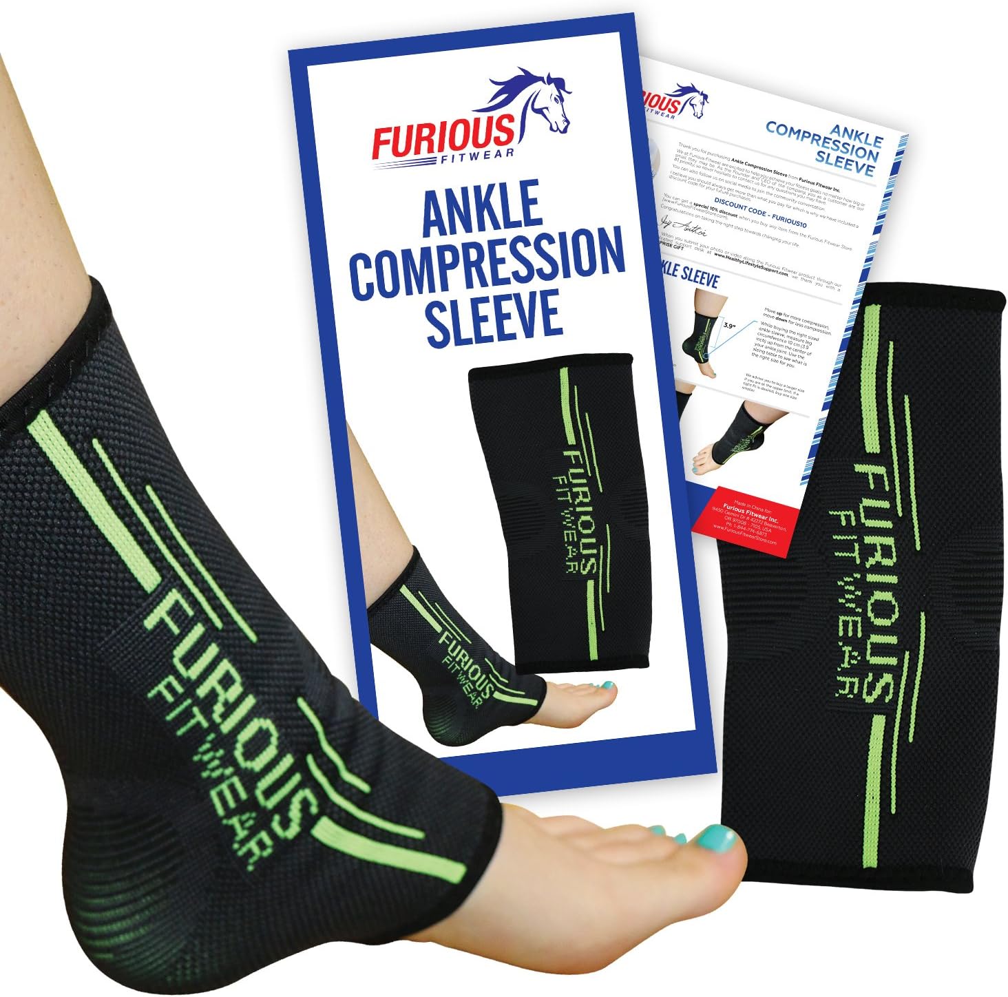 Furious Fitwear Ankle Compression Sleeve for Daily Support - Single (1) Only