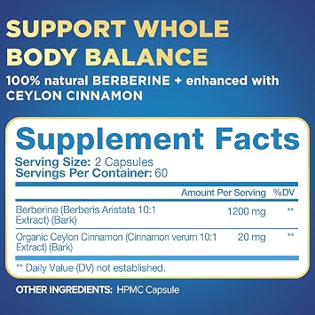 Nutrivein Premium Berberine HCL 1200 mg - 120 Caps: Berberine Supplement