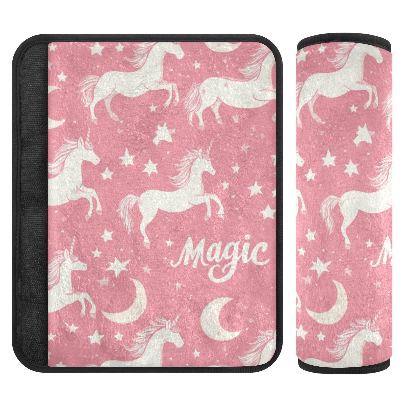 Seat Belt Covers 2 Pack Cute Pink Unicorns Car Seat Strap Covers Super Soft Stars Car Seat Neck Cover for Boys Girls Adults Babies S