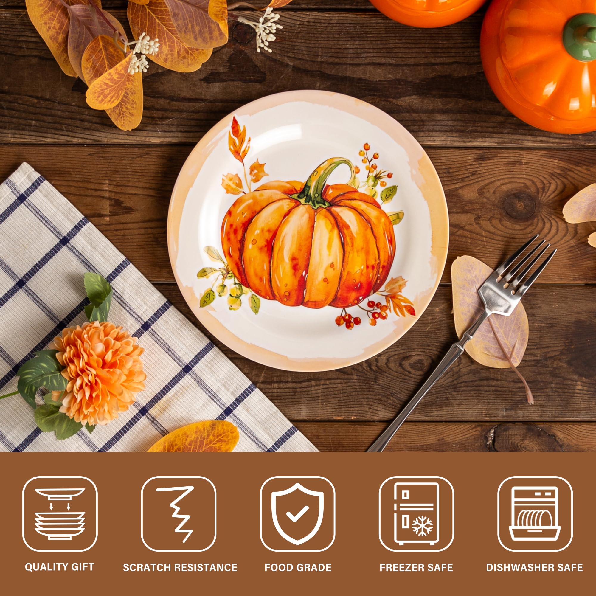 C.R. Gibson Reusable Fall Plastic Plates – Set Of 4 Thanksgiving Dinner Plates With Autumn Designs, 9 Inch - View #6