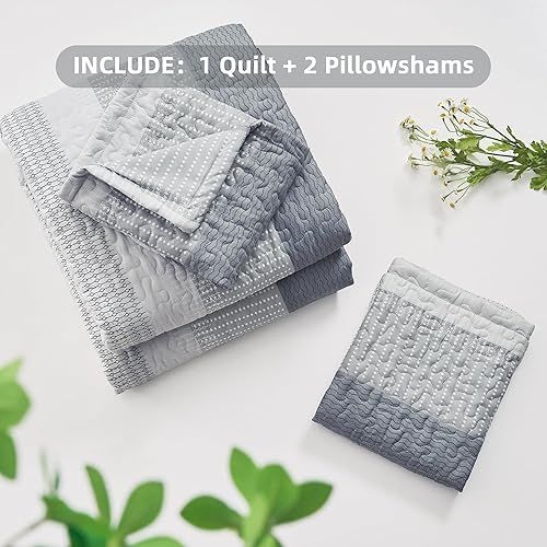 Miniatura 7 de Andency - Juego de edredón de rayas grises tamaño individual (68 x 86 pulgadas), 2 piezas (1 edredón a rayas y 1 funda de almohada), juego de