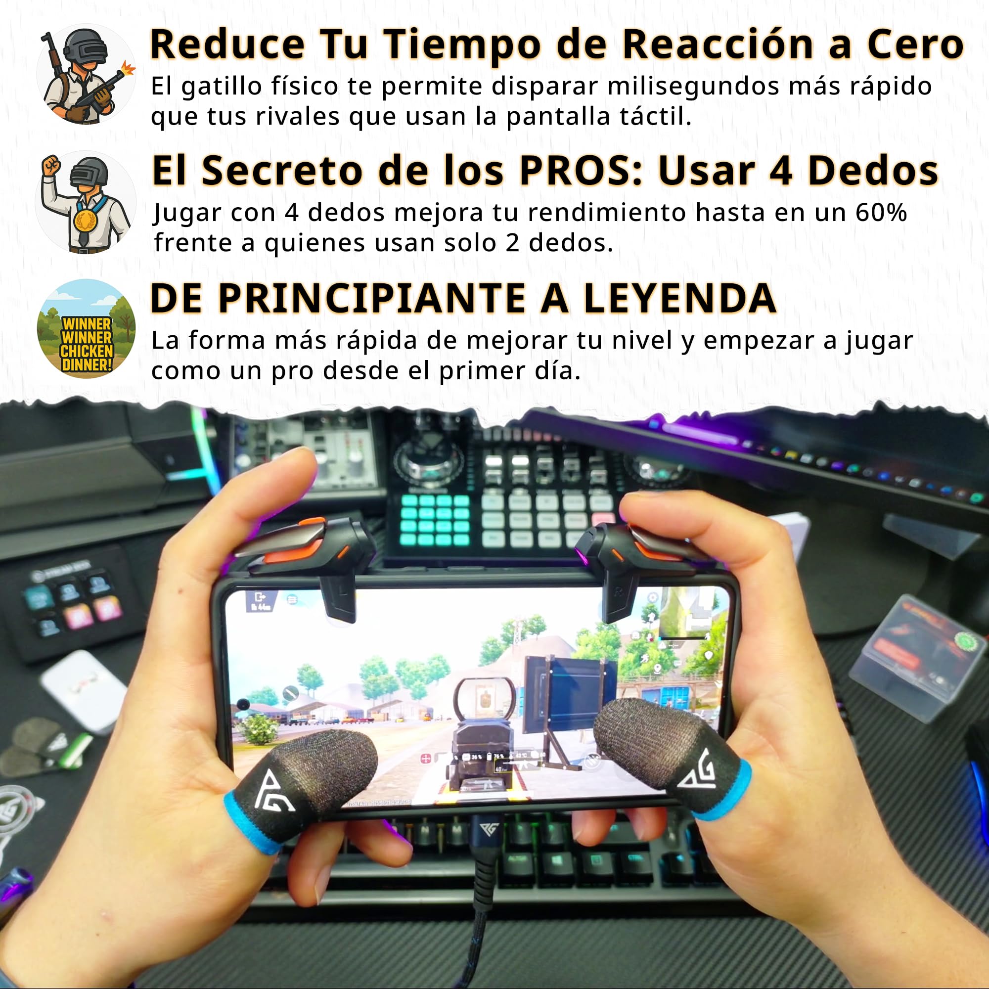 Progameplays Phone Triggers Controller Compatible con iPhone/Android, Disparar y Apuntar Sensible L1 & R1 Pubg Trigger (T1)