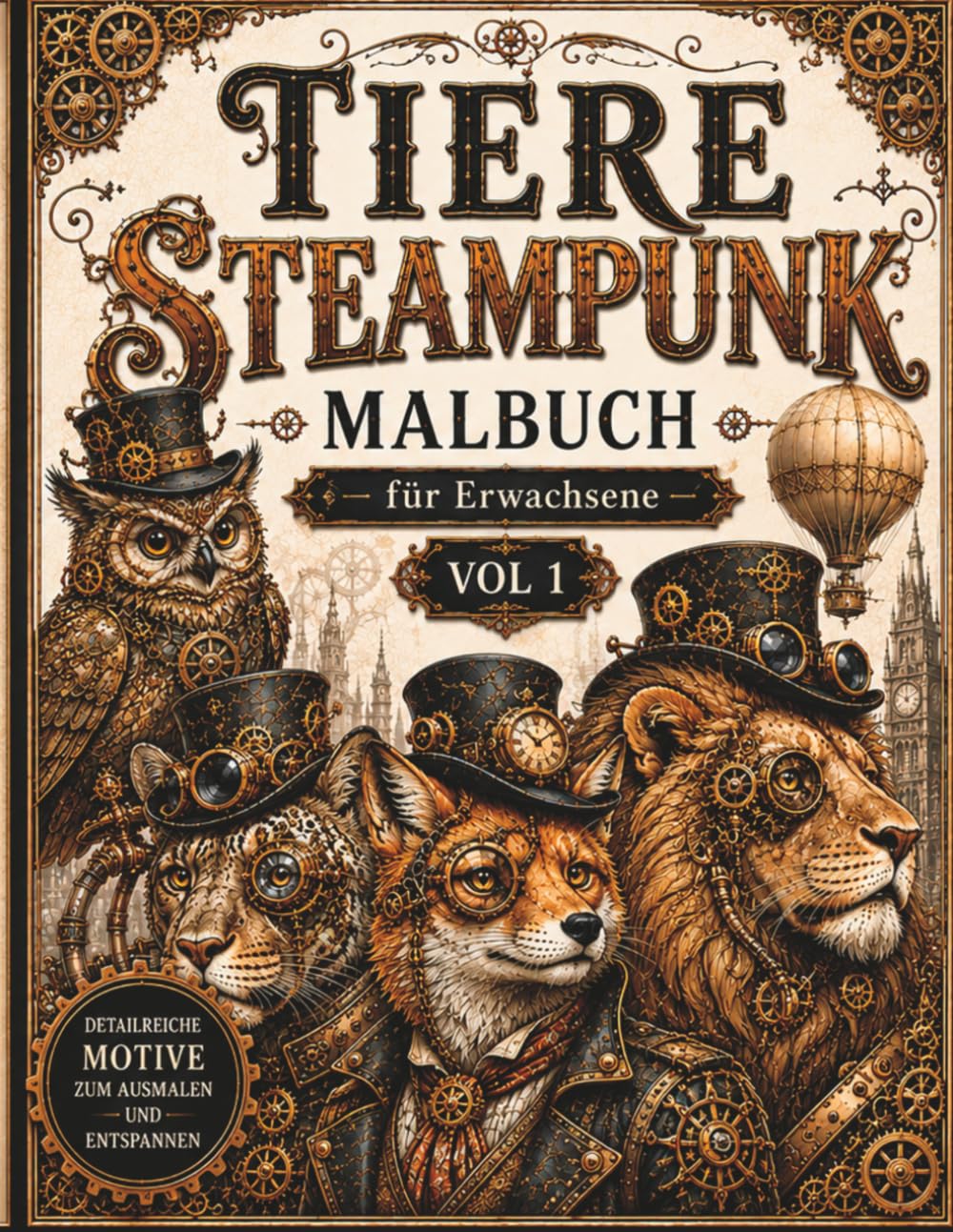 TIERE Steampunk Malbuch – für Erwachsene: 50 außergewöhnliche Ausmalmotive mit Tieren im Steampunk-Stil – Zahnräder, Rüstungen & mechanische Fantasiewelten zum Leben erwecken