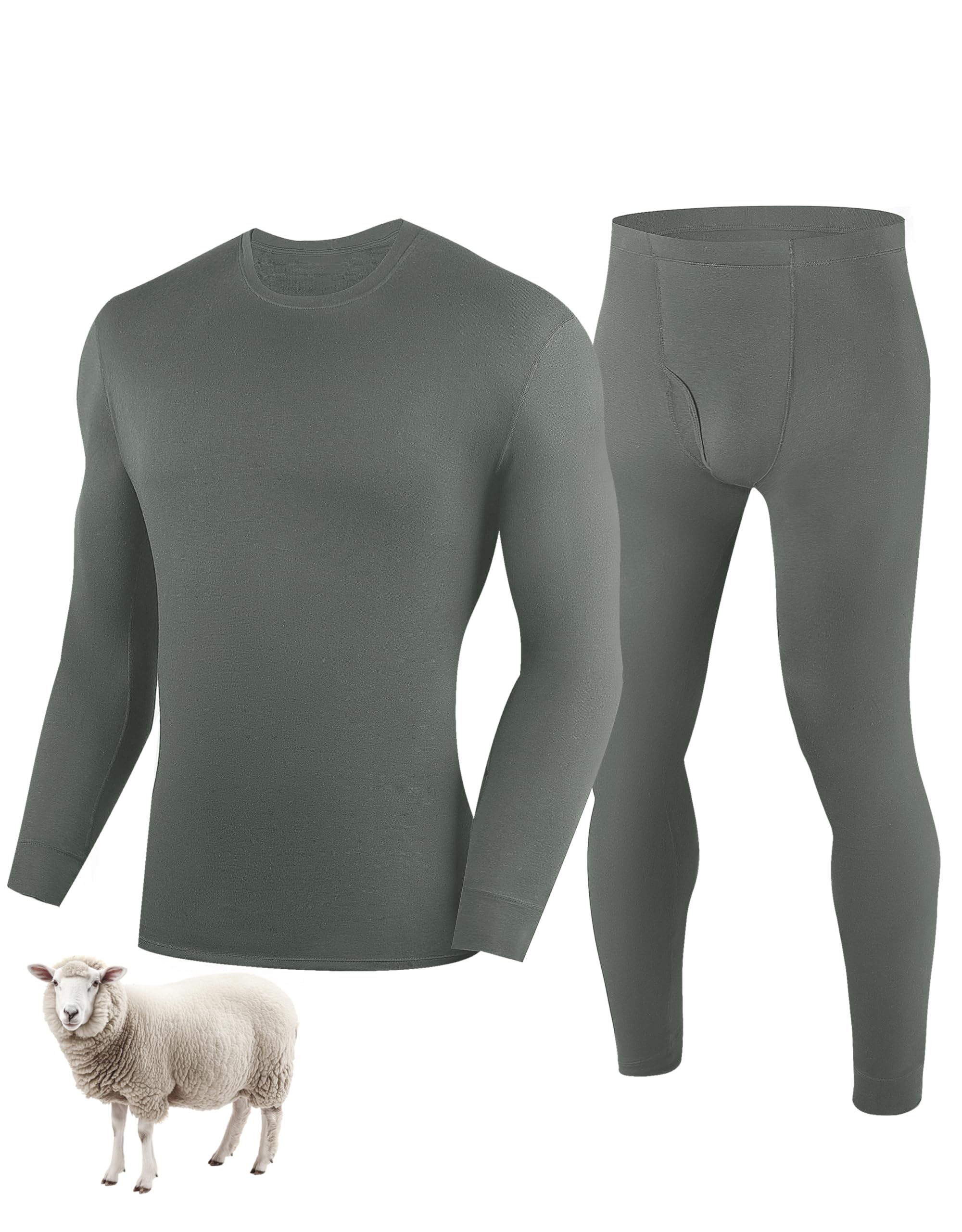 YESWEL 100% Merino Unterwäsche Herren Set, Weich Winter Thermounterwäsche, Warme Merinowolle Skiunterwäsche, Langarm Shirt und Hose (Gr.M-XXL)