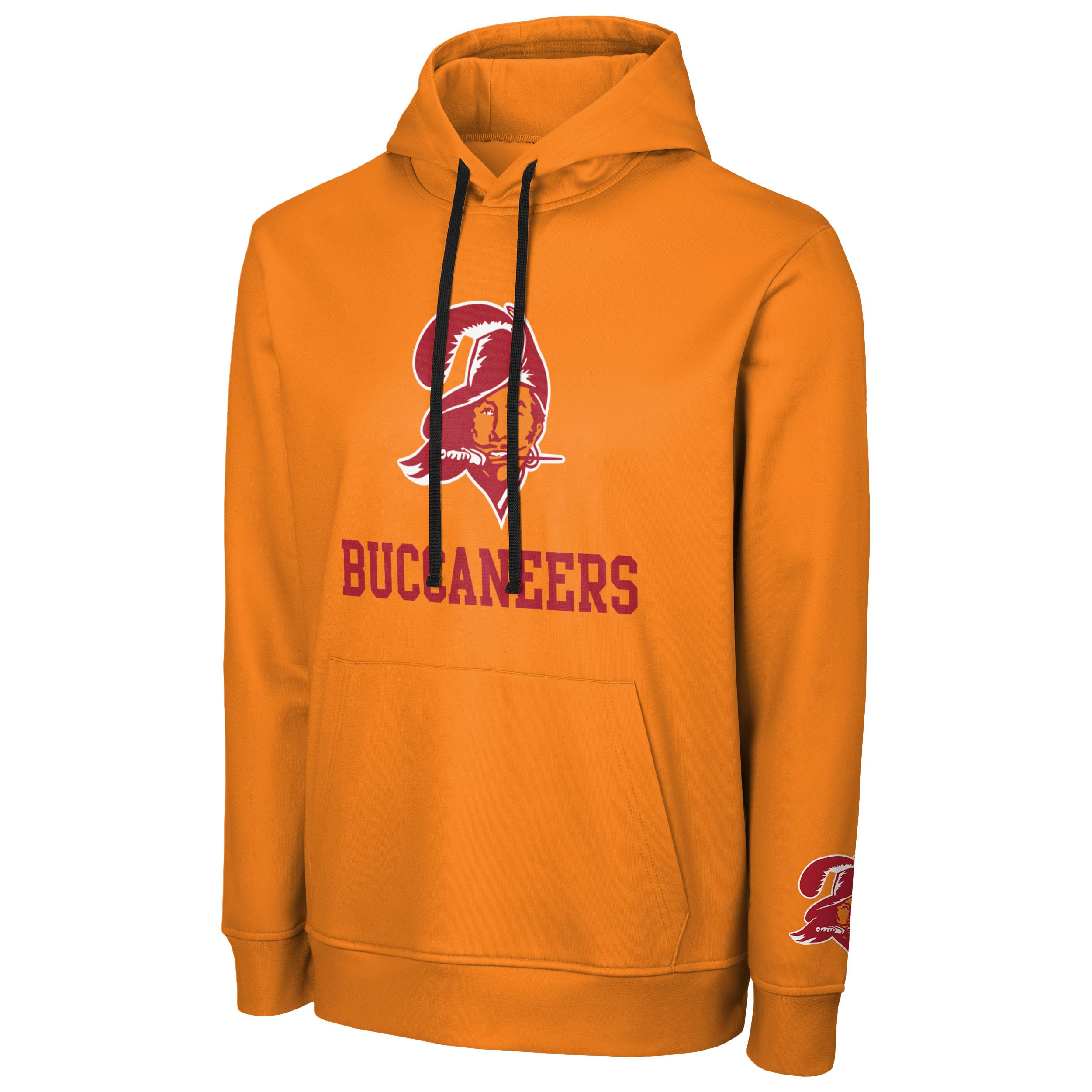 Foco Men's Tampa Bay Buccaneers - Orange Nfl Official Sideline Throwback Retro Primary Logo Wordmark Performance Pullover Hoodie Sweatshirt, M