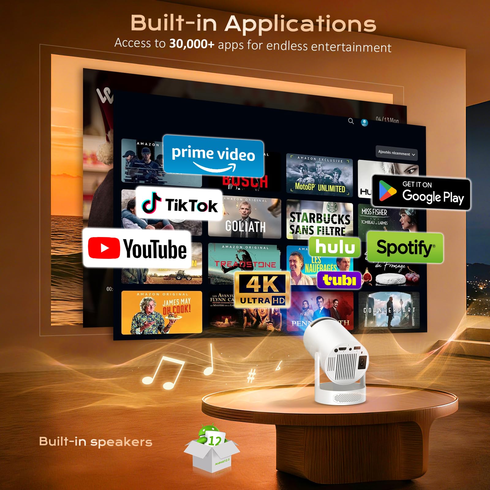 Videoprojecteur Portable, Mini Projecteur Vidéo 1080P Support 4K