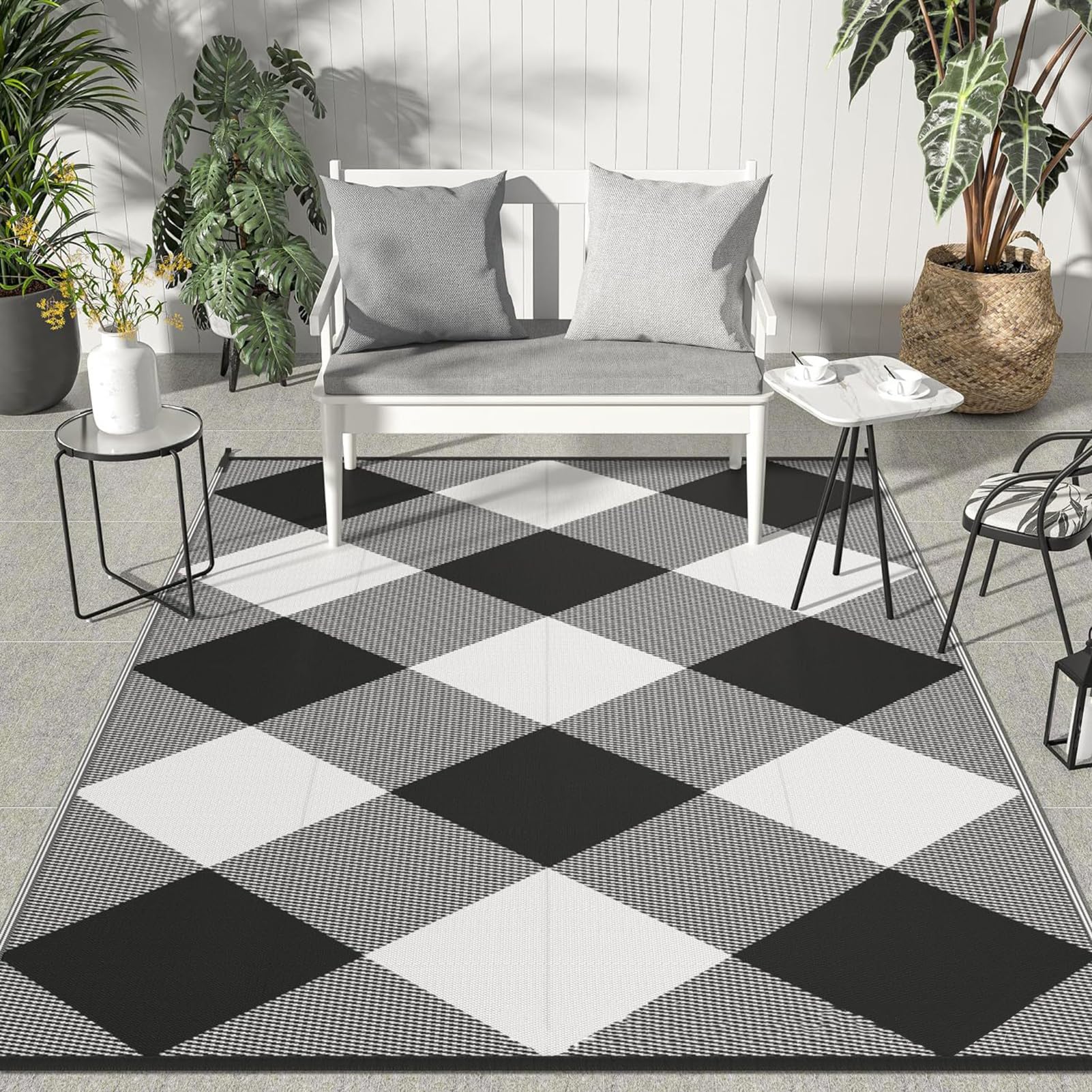 HGTRH Large Outdoor Rug for Camper, Patio Rugs Outdoor Waterproof, Outside Rugs for RV Waterproof Non Slip Washable Crystal Velvet Indoor Outdoor Carpet, Not Fade and UV-Resistant