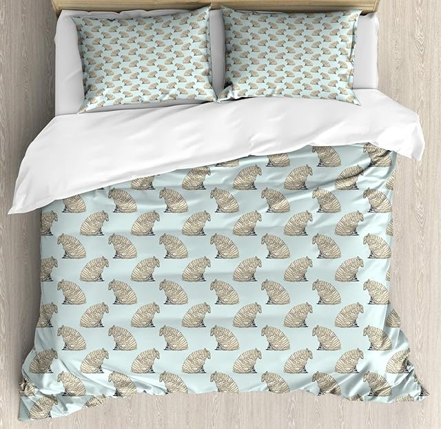 ABAKUHAUS Sheep Duvet Cover Set, Fluffy Animal Characters Art, Bedding Set 3 Pieces with 2 Pillow Shams, 200 x 200 cm - 70 x 50 cm, Eggshell and Pale Blue