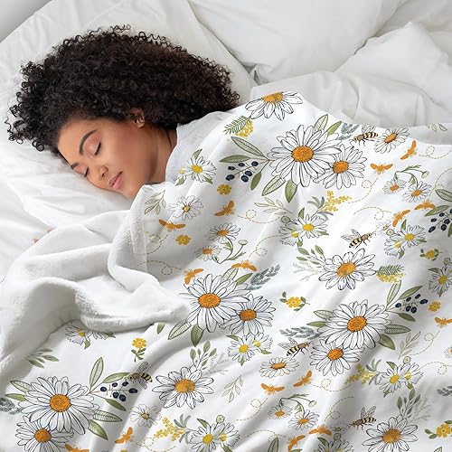Miniatura 5 de Tupmnbry Manta floral de margaritas y girasoles, manta de franela súper suave, manta de cama ligera y esponjosa para cama, sofá y viajes, 50 x 60