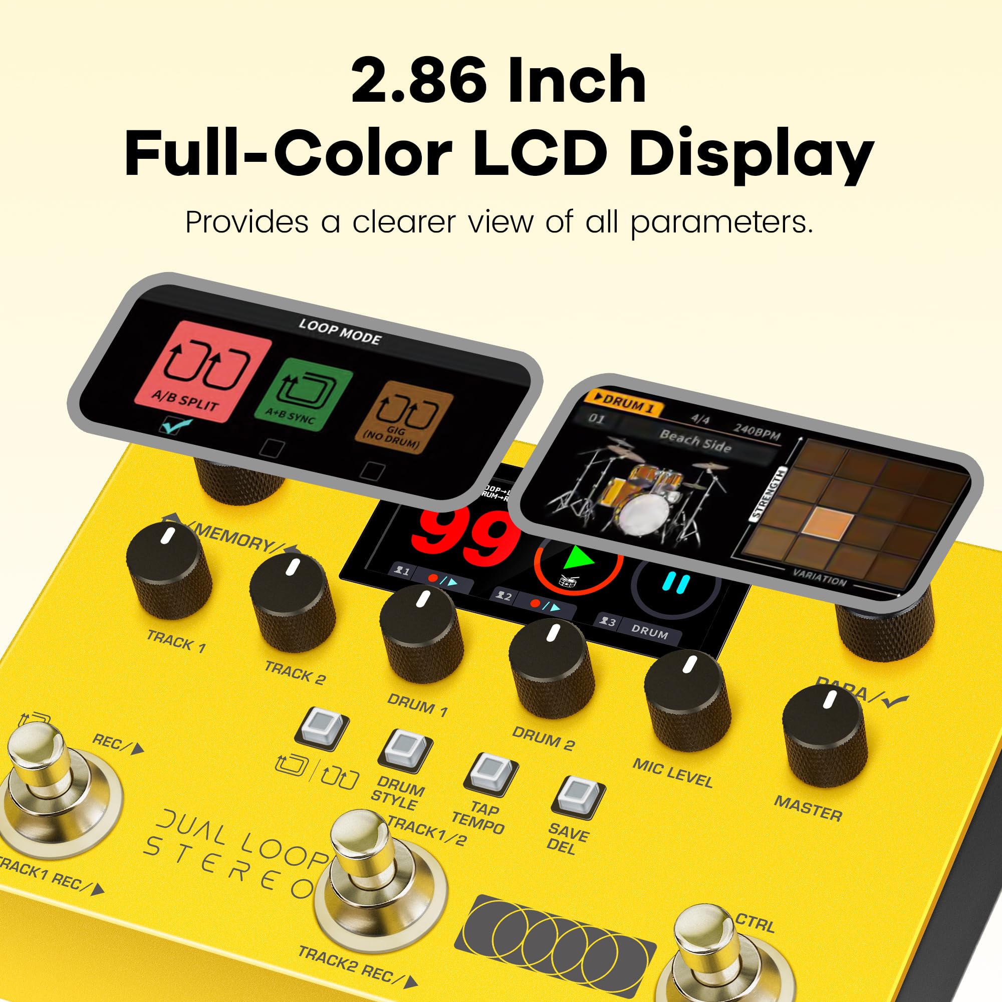 NUX Dual Loop Stereo Looper Pedal, Dual-Track Looper, Gitarrenpedal für E-Gitarre, 4 Effekte, 42 Rhythmus-Presets mit 672 Rhythmus-Variationen, 26 Stunden Aufnahmezeit, 99 Phrasenspeicher